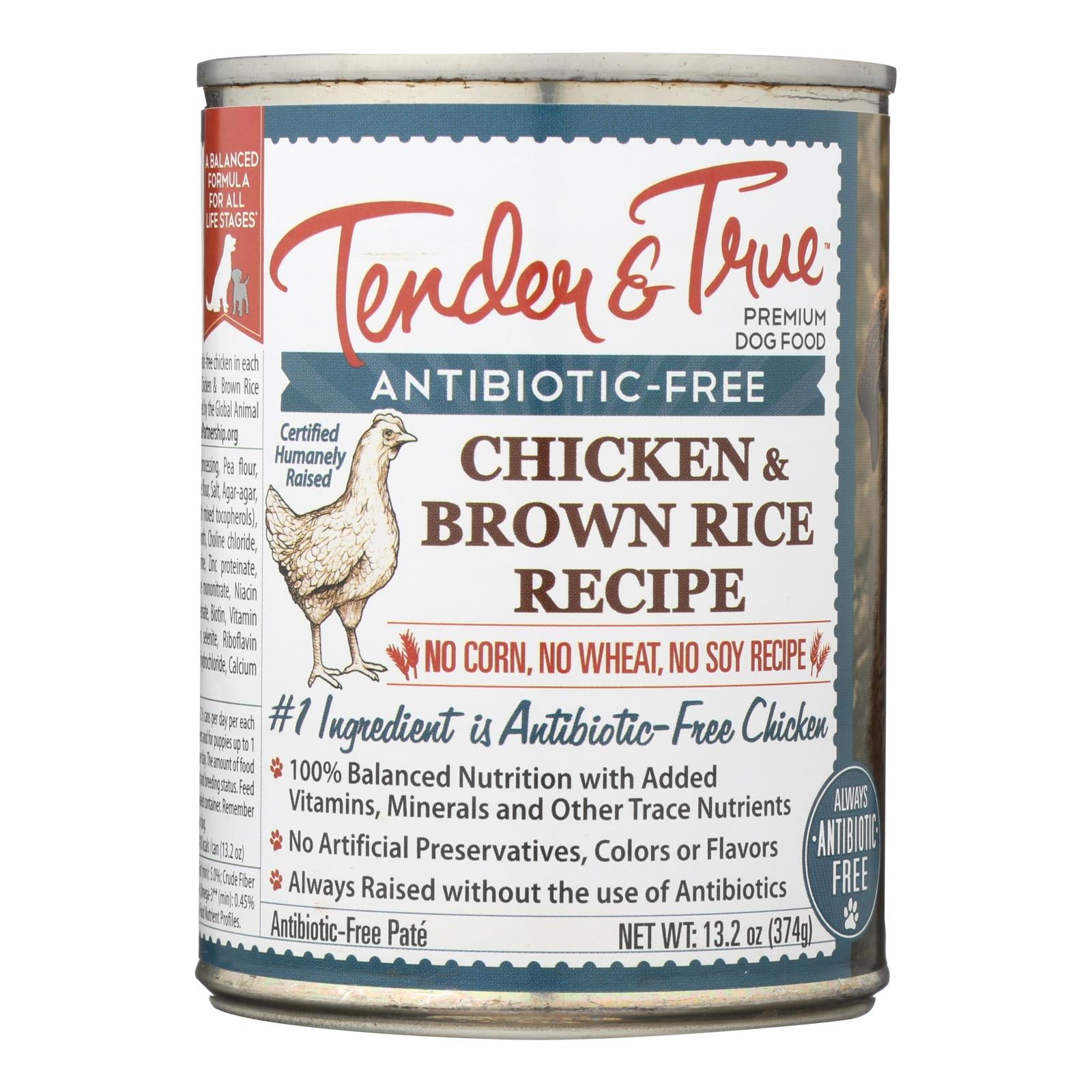 Alimento tierno y auténtico para perros: Pollo y arroz integral (12 porciones de 13.2 oz) 