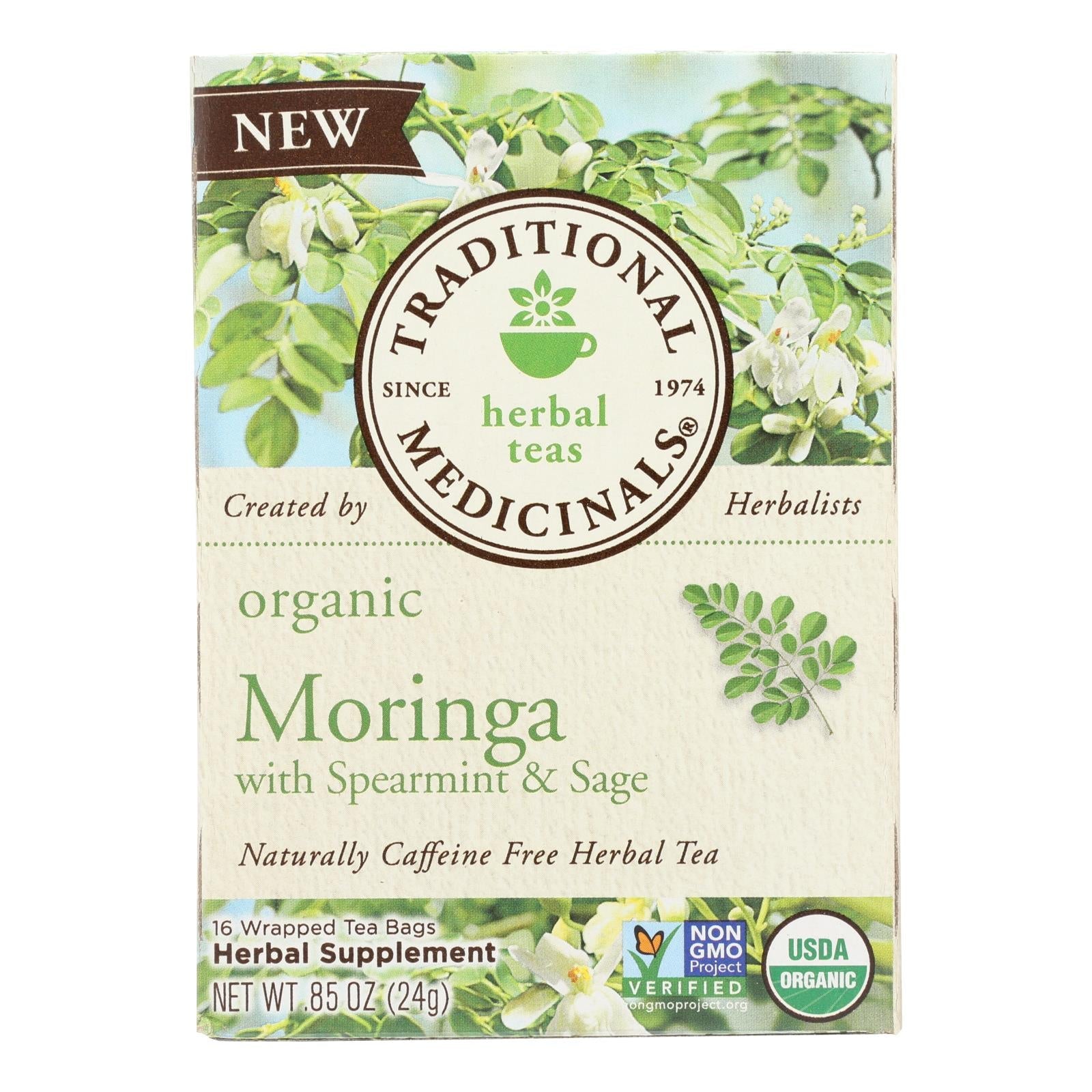 Té de hierbas orgánico de moringa, menta y salvia de Traditional Medicinals, 6 paquetes de 16 bolsitas
