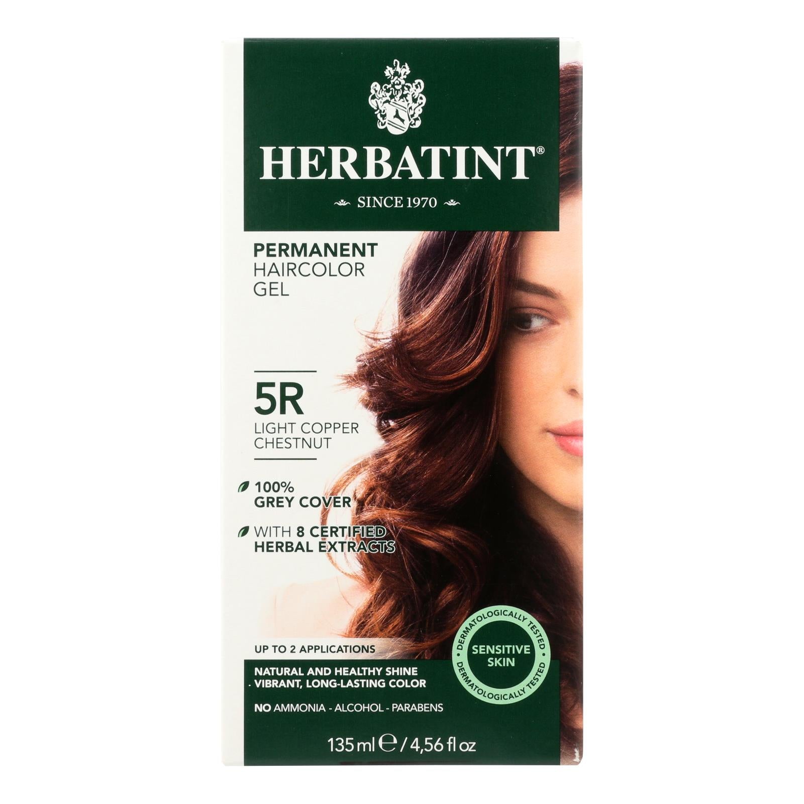 Tinte permanente en gel a base de hierbas Herbatint Castaño Cobrizo Claro 5R - 135 ml