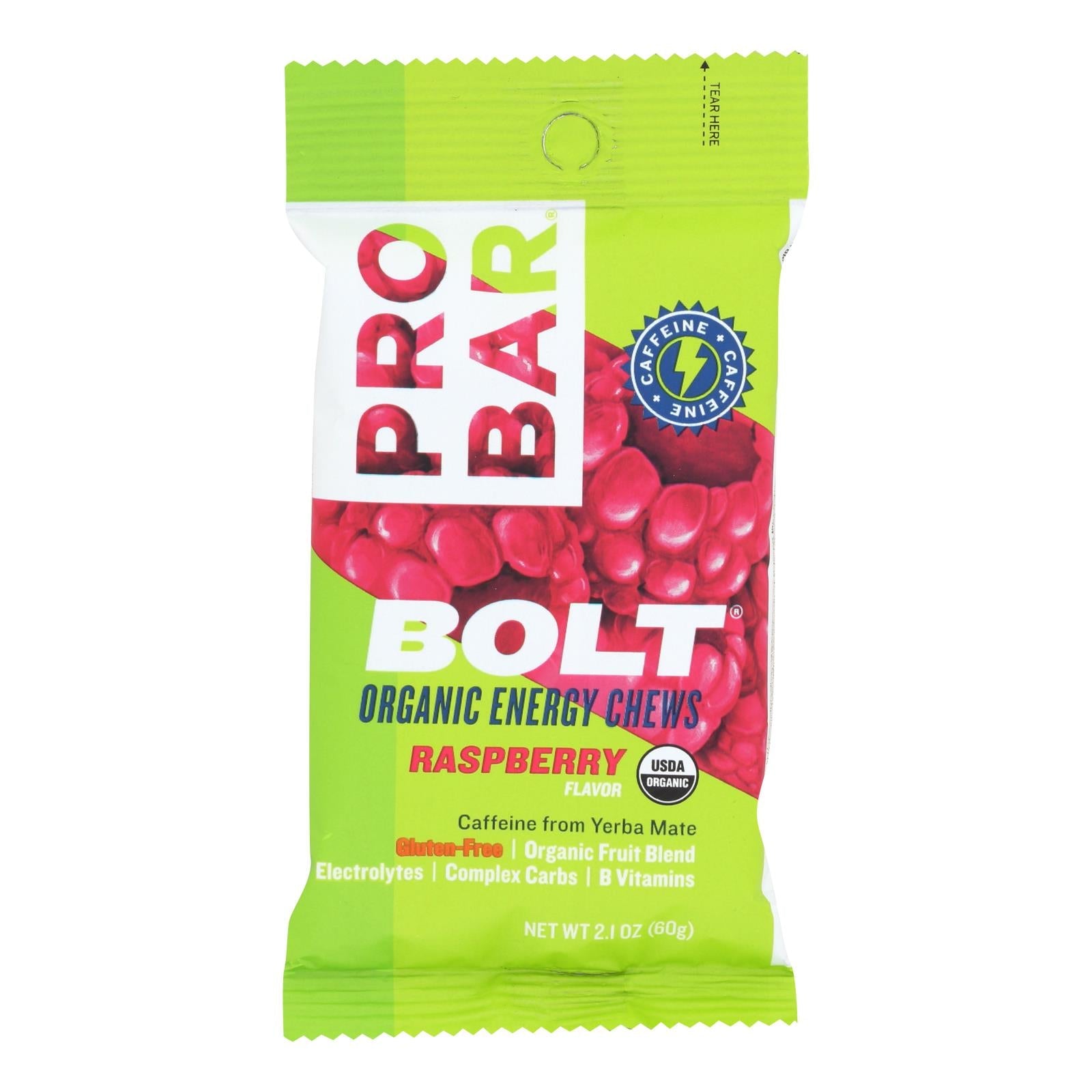 Masticables energéticos Pro Bar Bolt - Frambuesa orgánica - 59 g (caja de 12)