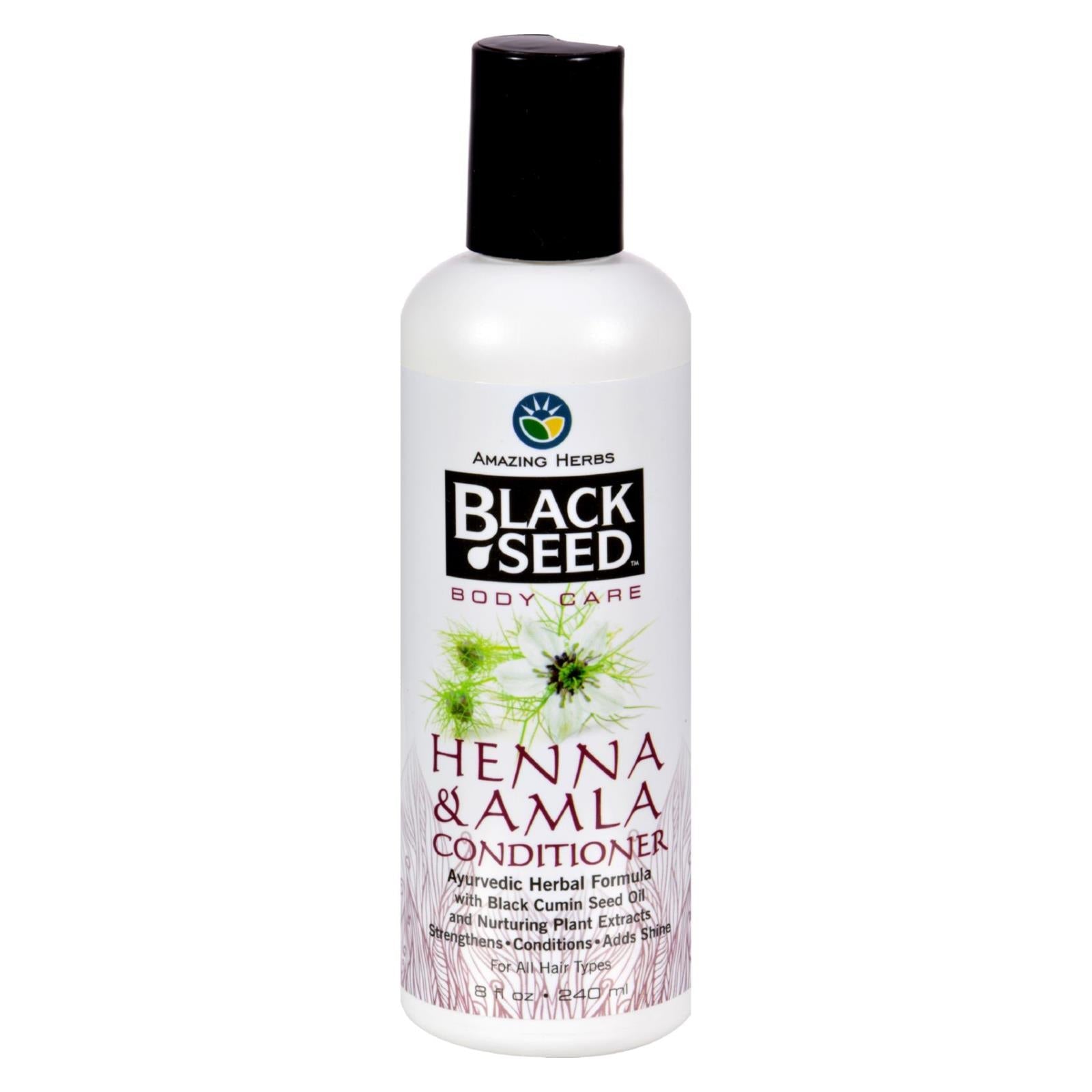 Acondicionador de semilla negra con henna y amla para cabello nutrido, 8 oz.