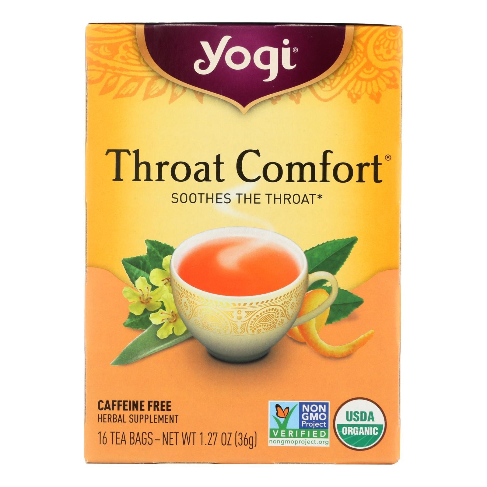 Té orgánico Yogi para la garganta, 16 bolsitas (paquete de 6)