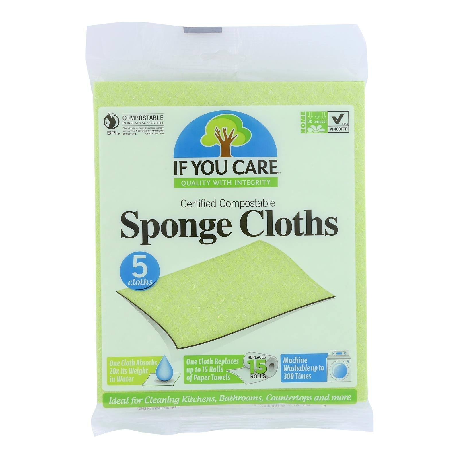 If You Care Sponge Cloths - 100% Natural Cellulose Sponge Cloths - Pack of 12 - 5 Count