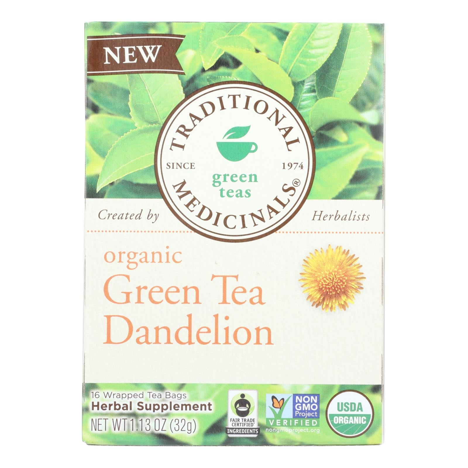 Estuche de 16 unidades de té verde orgánico diente de león de Traditional Medicinals