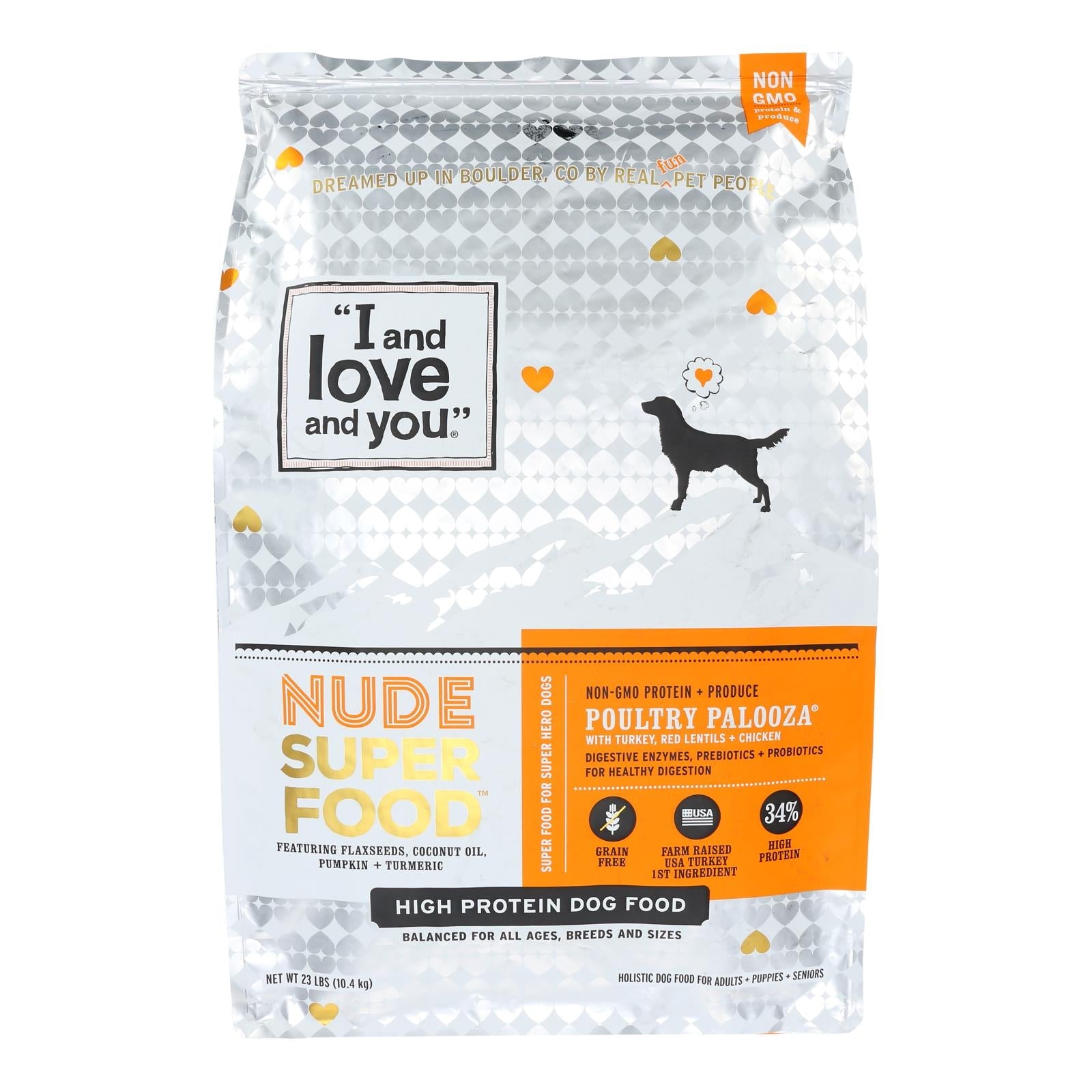 Alimento seco sin cereales para perros de todas las razas I and Love and You, receta de aves de corral, 23 lb 