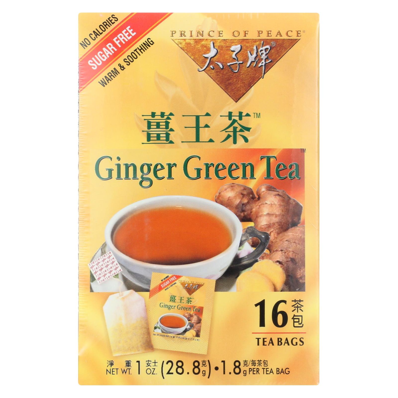Té verde de jengibre Prince of Peace: calmante y energizante (paquete de 16 bolsitas)