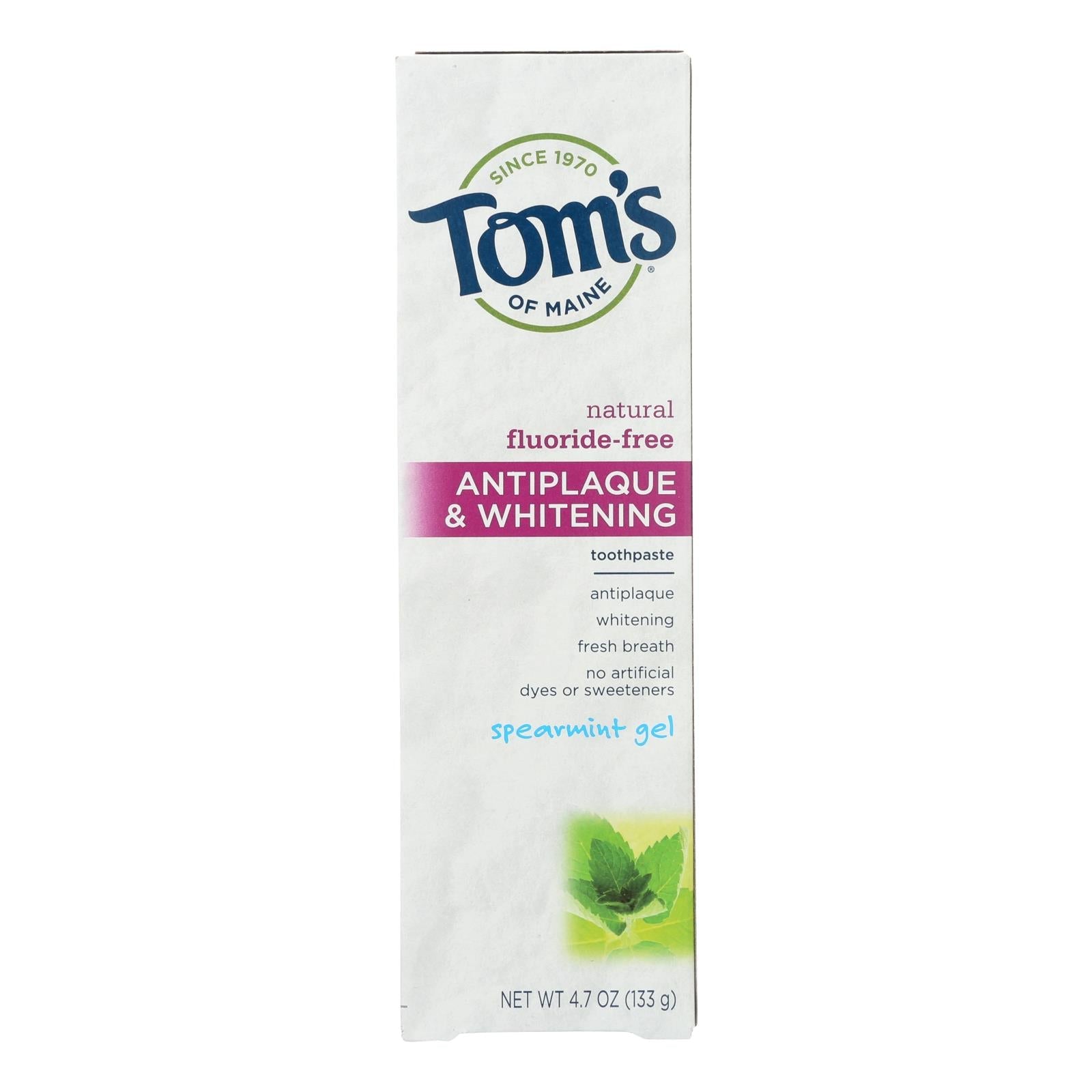 Pasta dental en gel antiplaca y blanqueadora de menta verde Tom's of Maine - 4.7 oz, paquete de 6