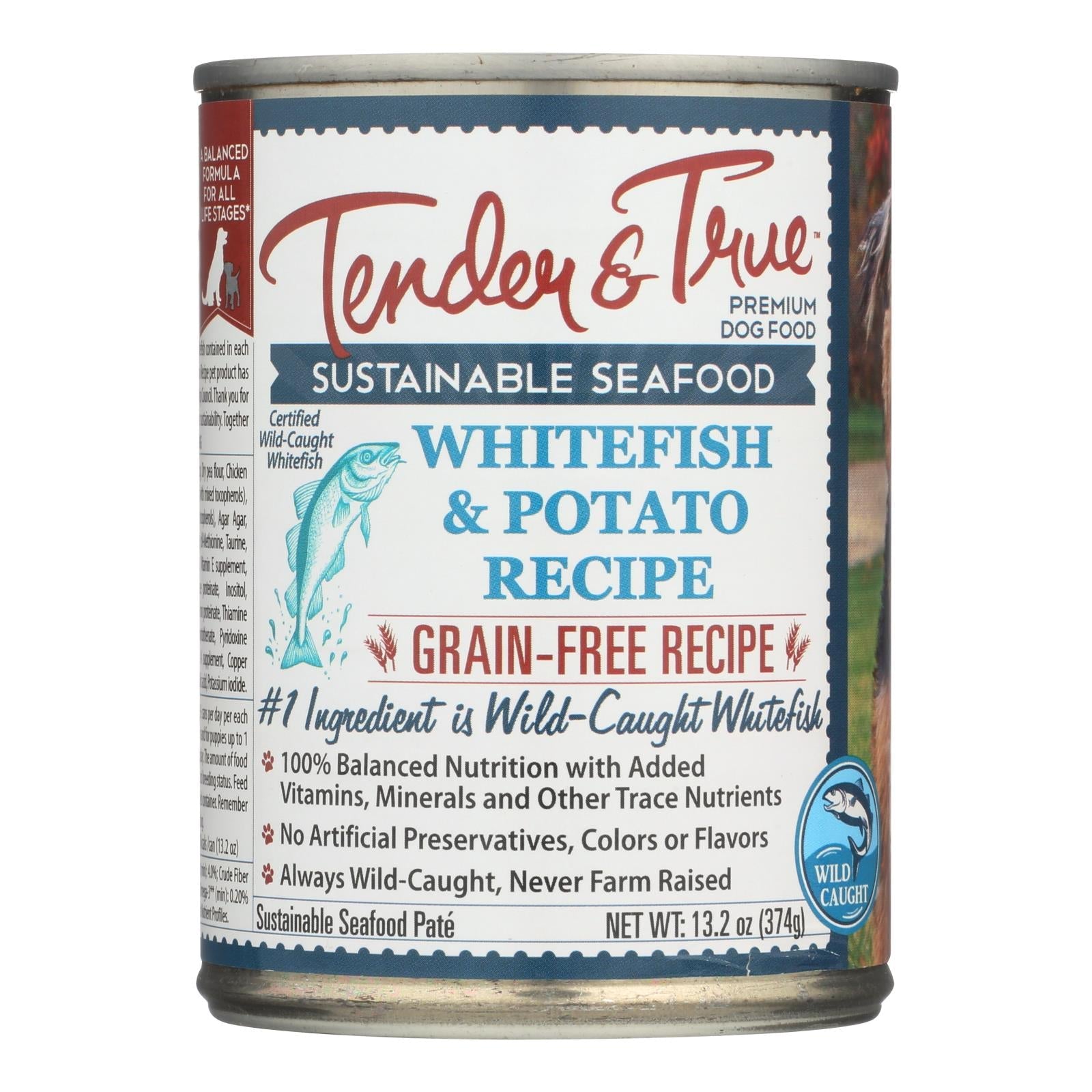 Alimento tierno y auténtico para perros: Pescado blanco de mar y patata, 13.2 oz (paquete de 12)