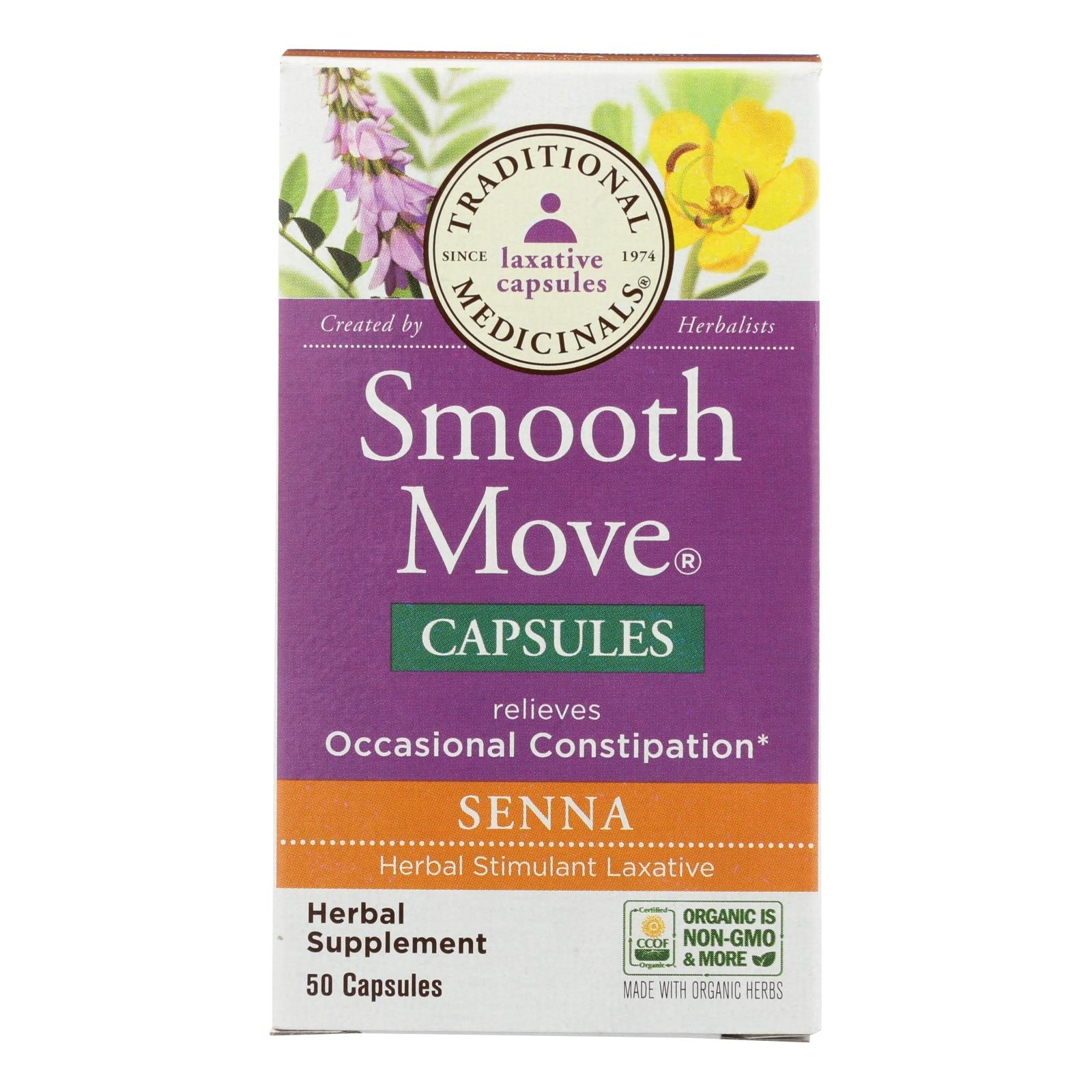 Cápsulas de sen Smooth Move de Traditional Medicinals (paquete de 50) 