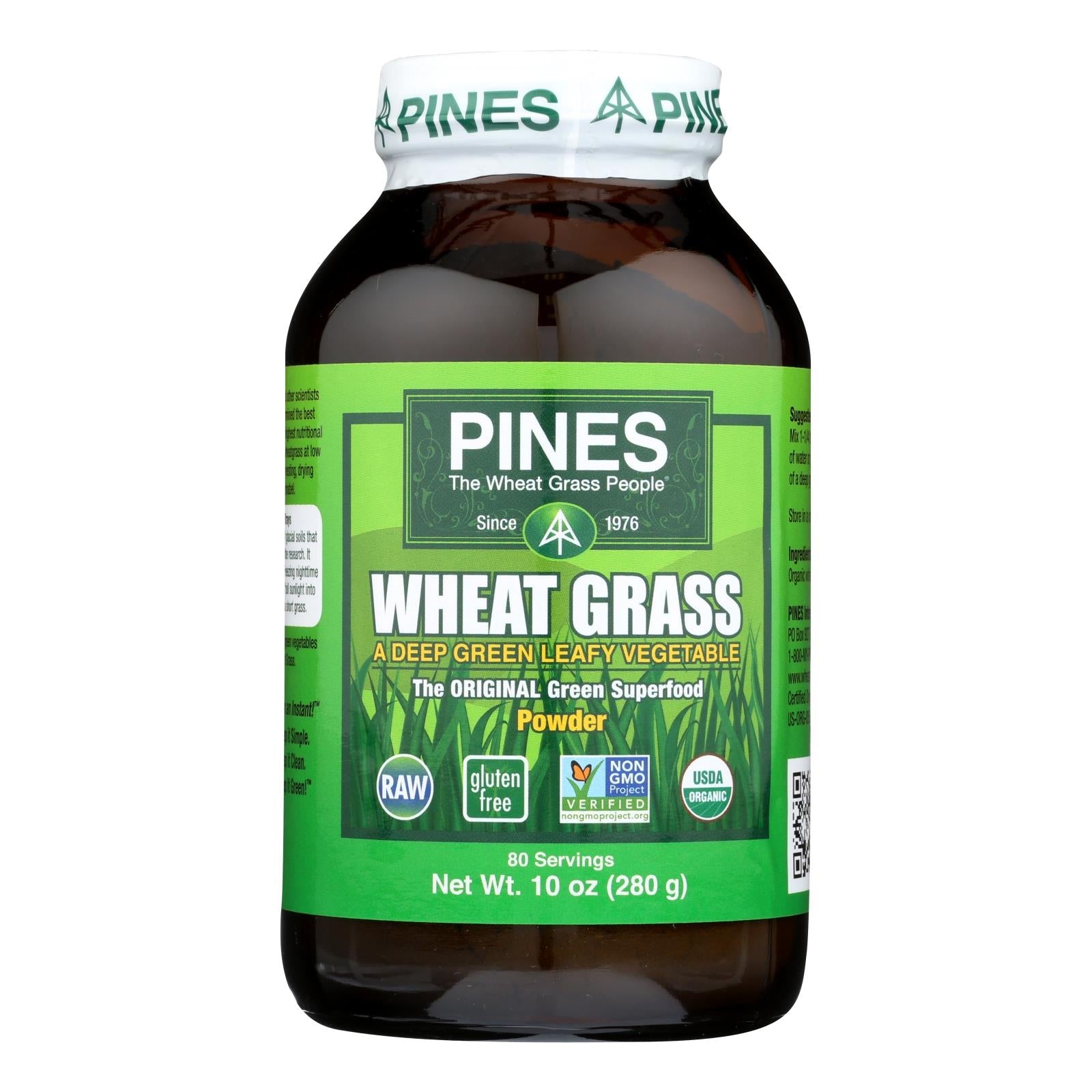 Polvo de pasto de trigo orgánico Pines International - 10 oz.