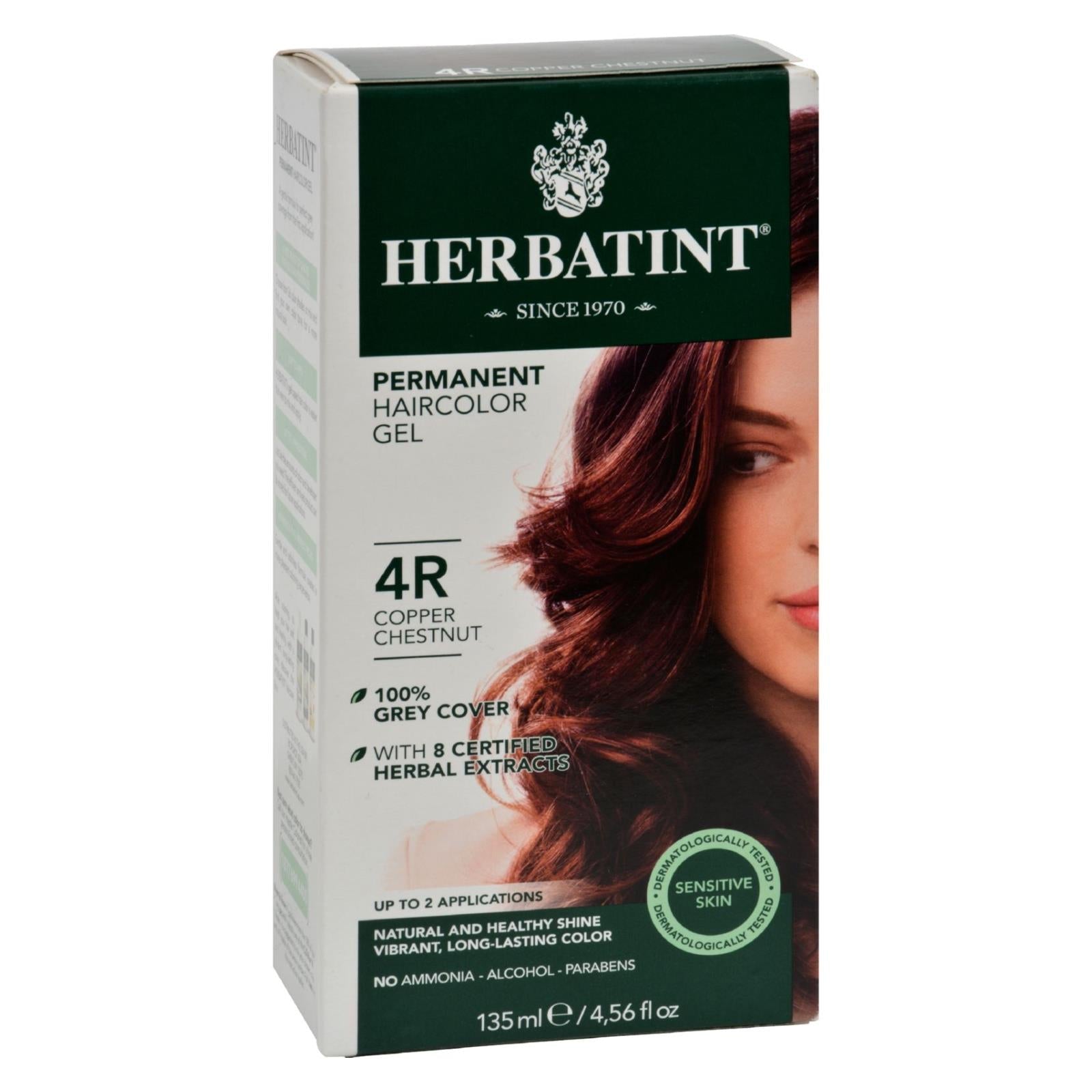 Gel colorante permanente para cabello a base de hierbas Herbatint - Enriquecido con extractos de plantas naturales - 4R Castaño cobrizo (4.56 fl. oz.)
