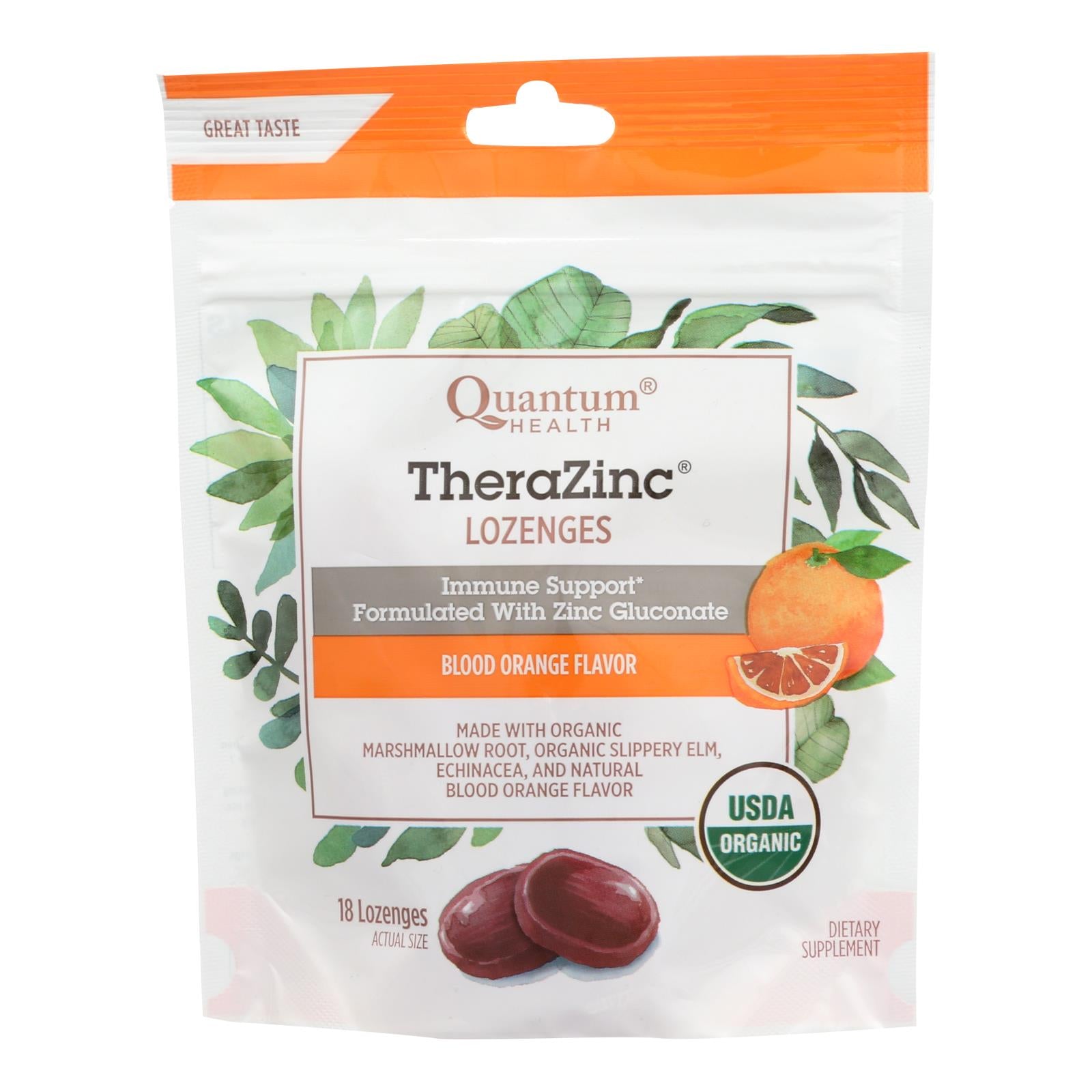 Pastillas Thera-Zinc de Quantum Research - Naranja sanguina, suplemento para el sistema inmunitario