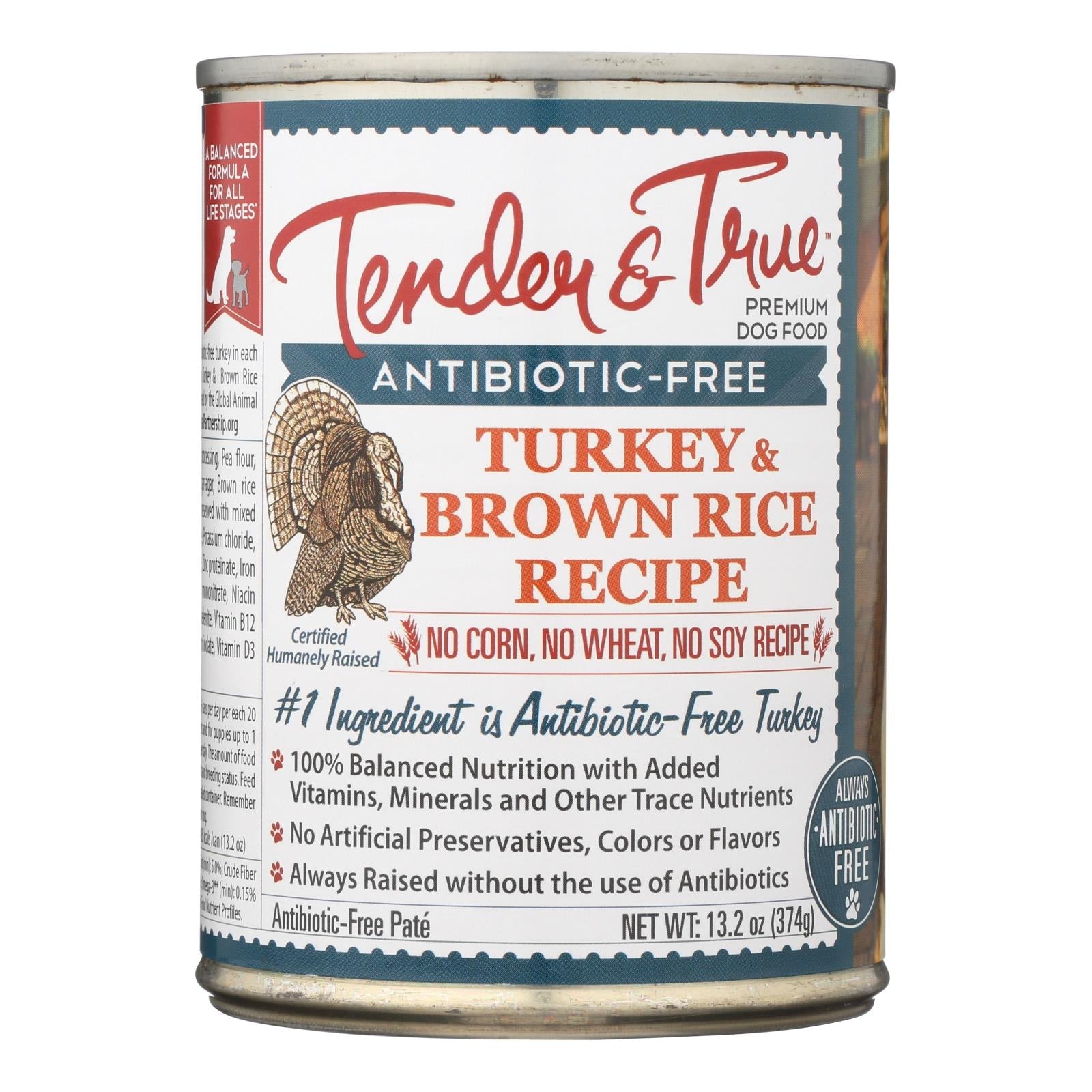 Alimento tierno y verdadero para perros con pavo y arroz integral para estómagos sensibles (paquete de 12) - 13,2 oz.