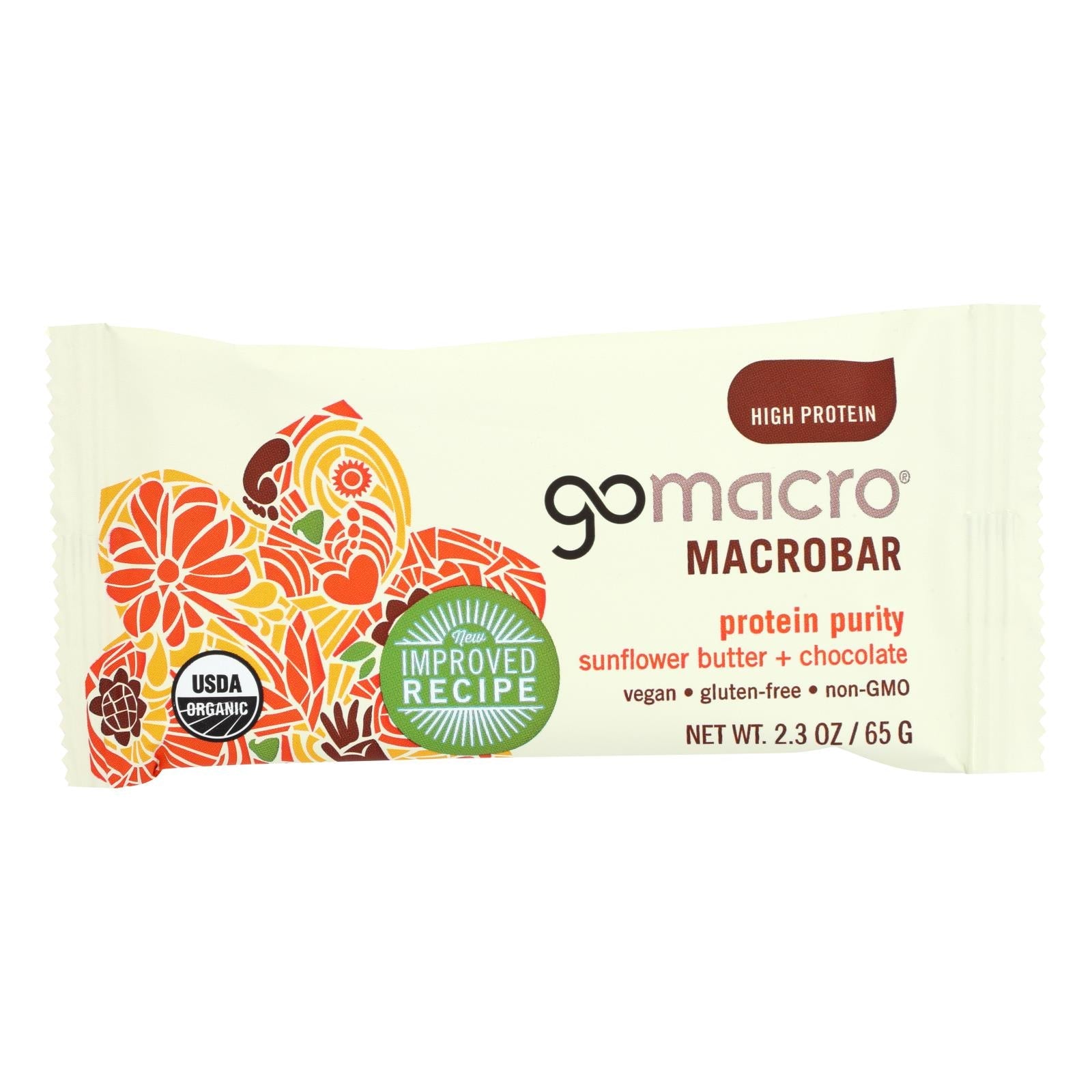 Barras orgánicas Macrobar de mantequilla de girasol y chocolate (paquete de 12) - 2.3 oz