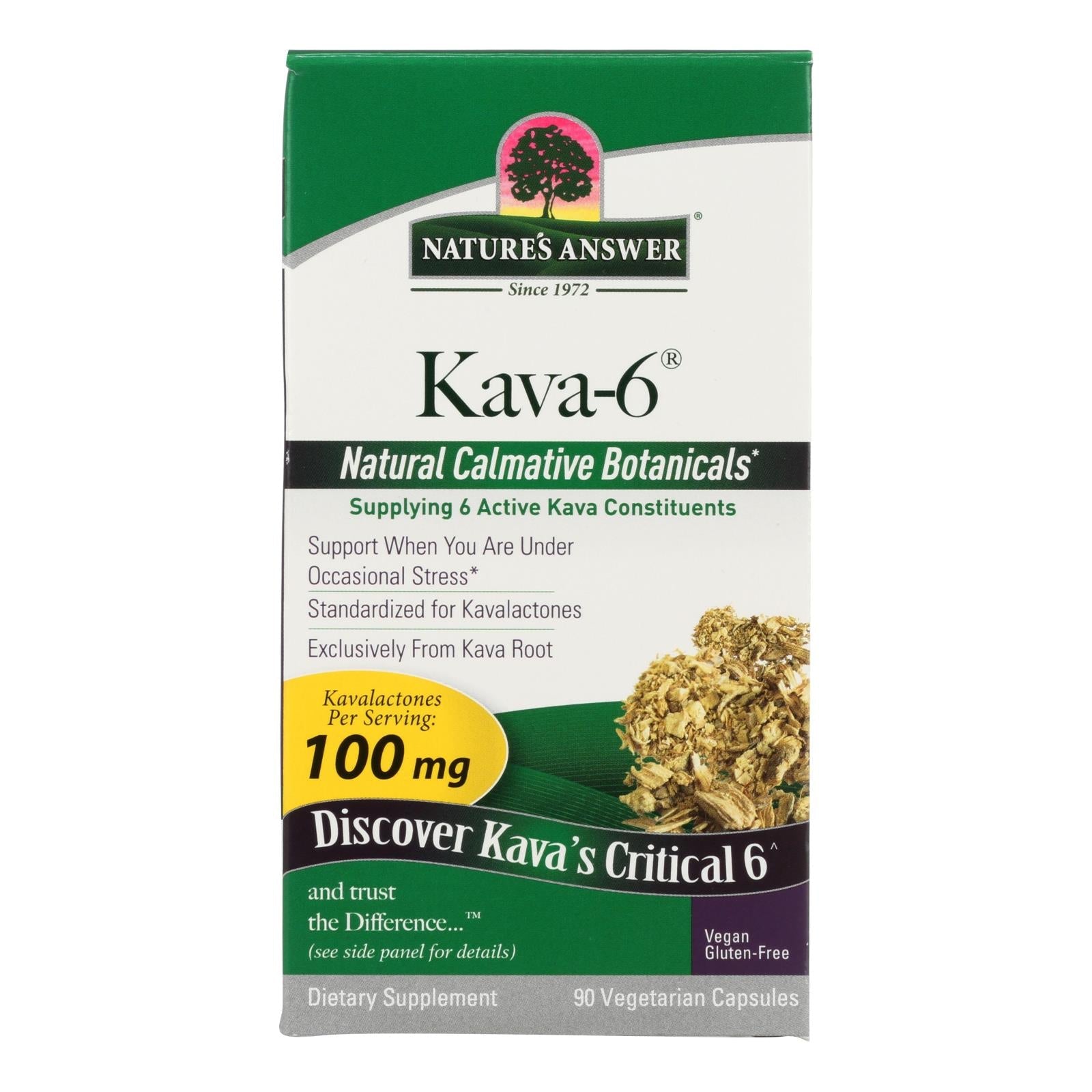 Suplemento de raíz de kava Nature's Answer - 90 cápsulas por frasco (paquete de 6)