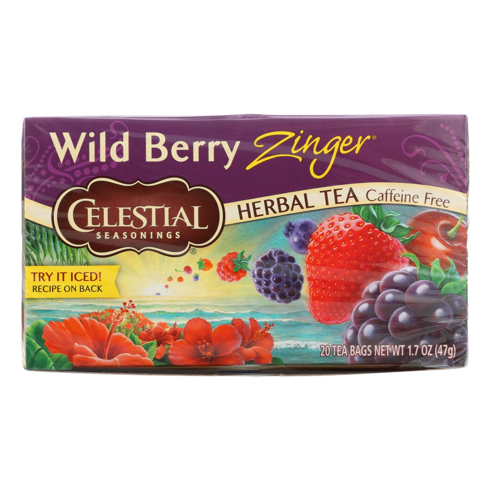 Té de hierbas Celestial Seasonings Wild Berry Zinger, 6 cajas de 20 bolsitas de té 