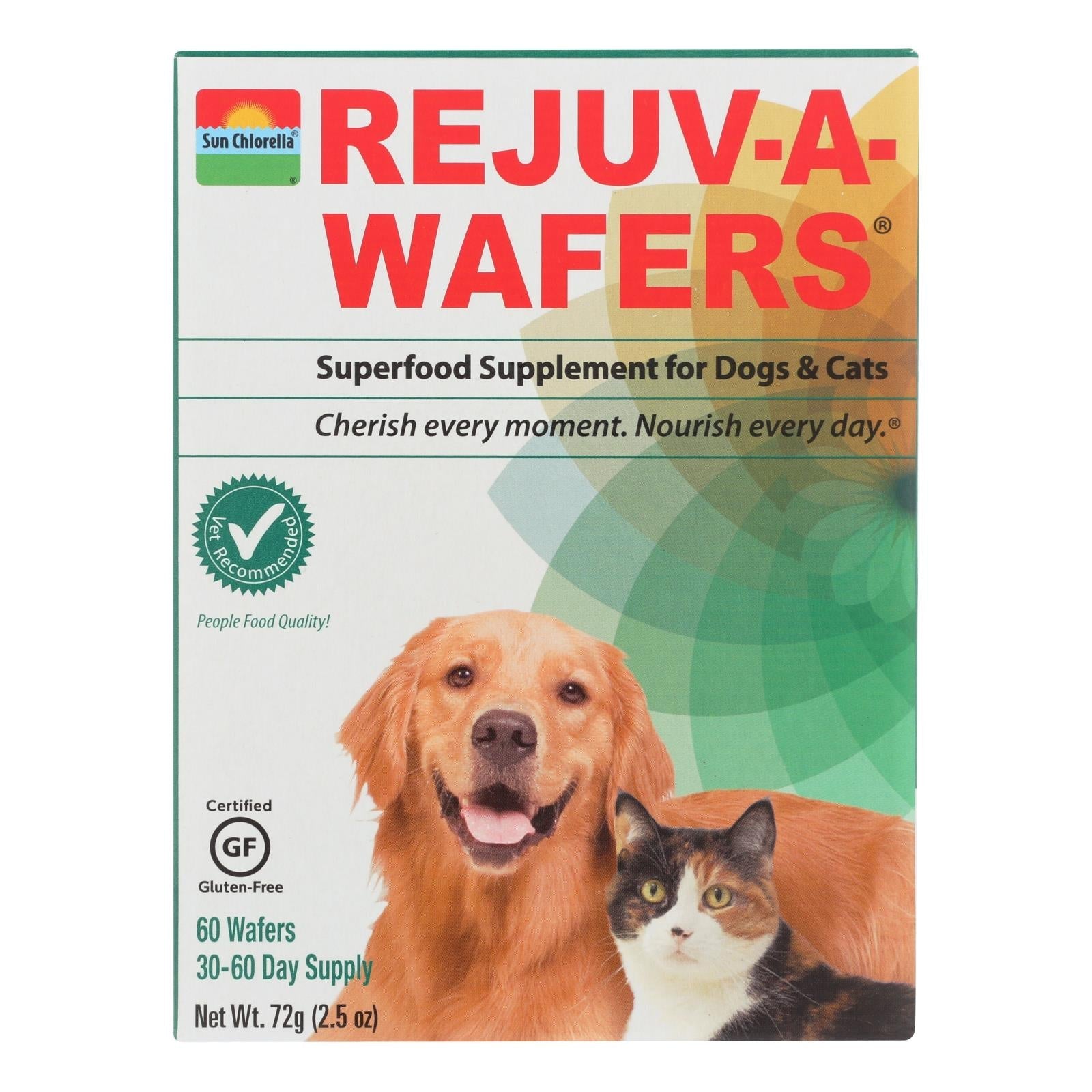 Sun Chlorella Rejuv-a-Wafers: Suplemento superalimenticio para perros y gatos, 60 obleas