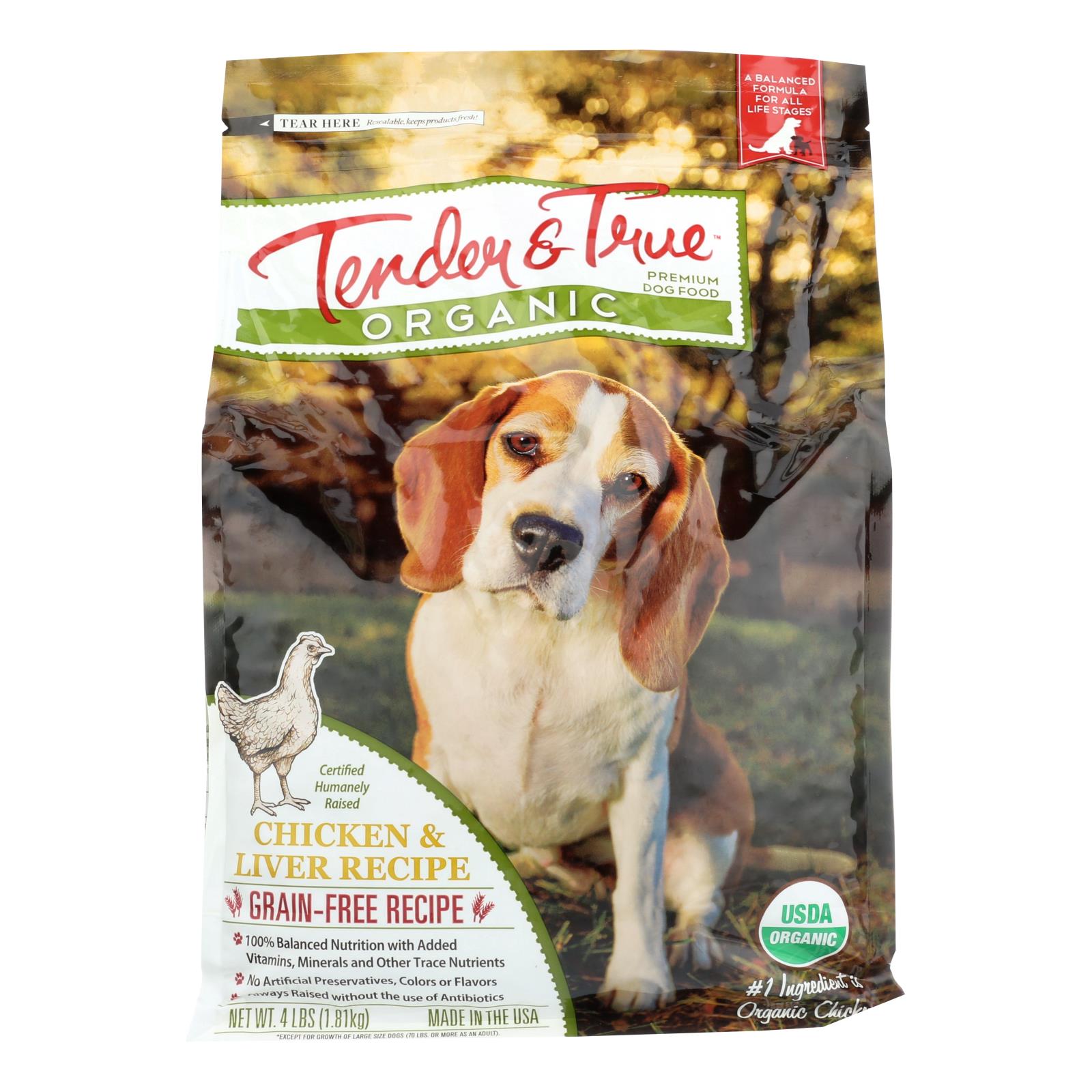 Alimento tierno y auténtico de pollo e hígado para perros, 4 lb (paquete de 6)