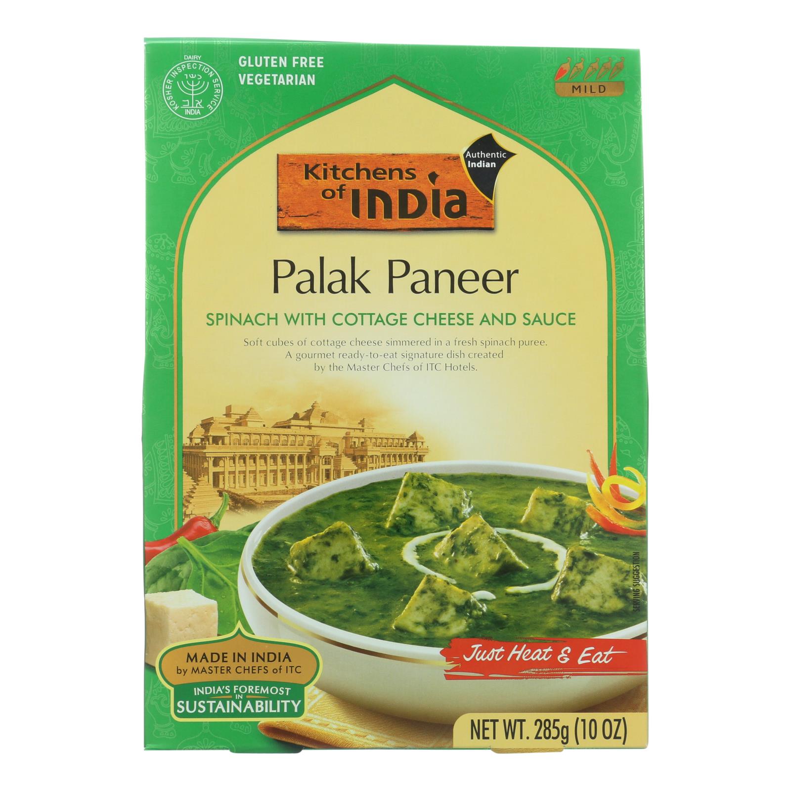 Kitchen of India Palak Paneer Indian Dinner - Pack of 6 - Creamy Spinach with Cottage Cheese in Curry Sauce - 10 Oz