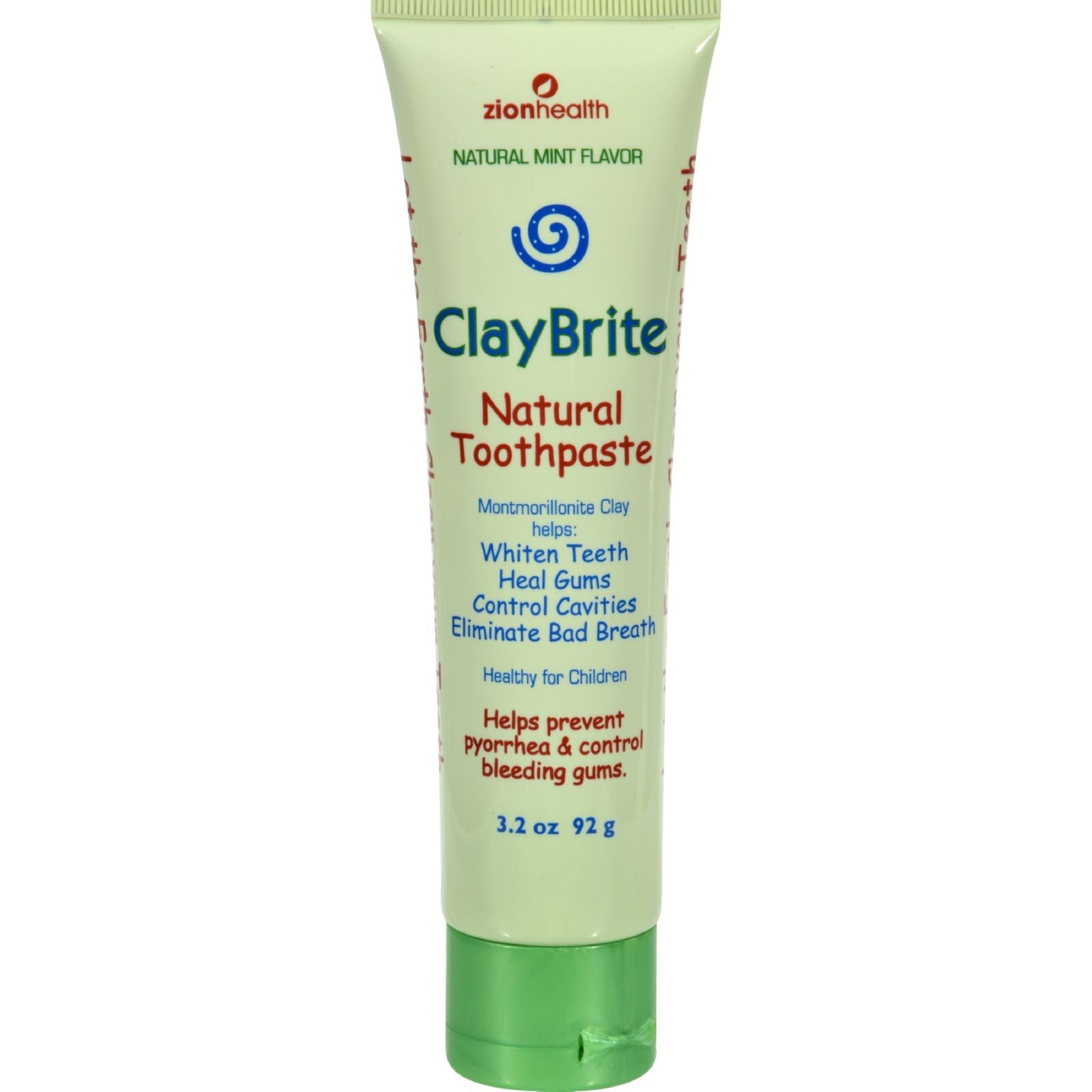 Pasta dental natural Claybrite de Zion Health - 3.2 oz, menta natural