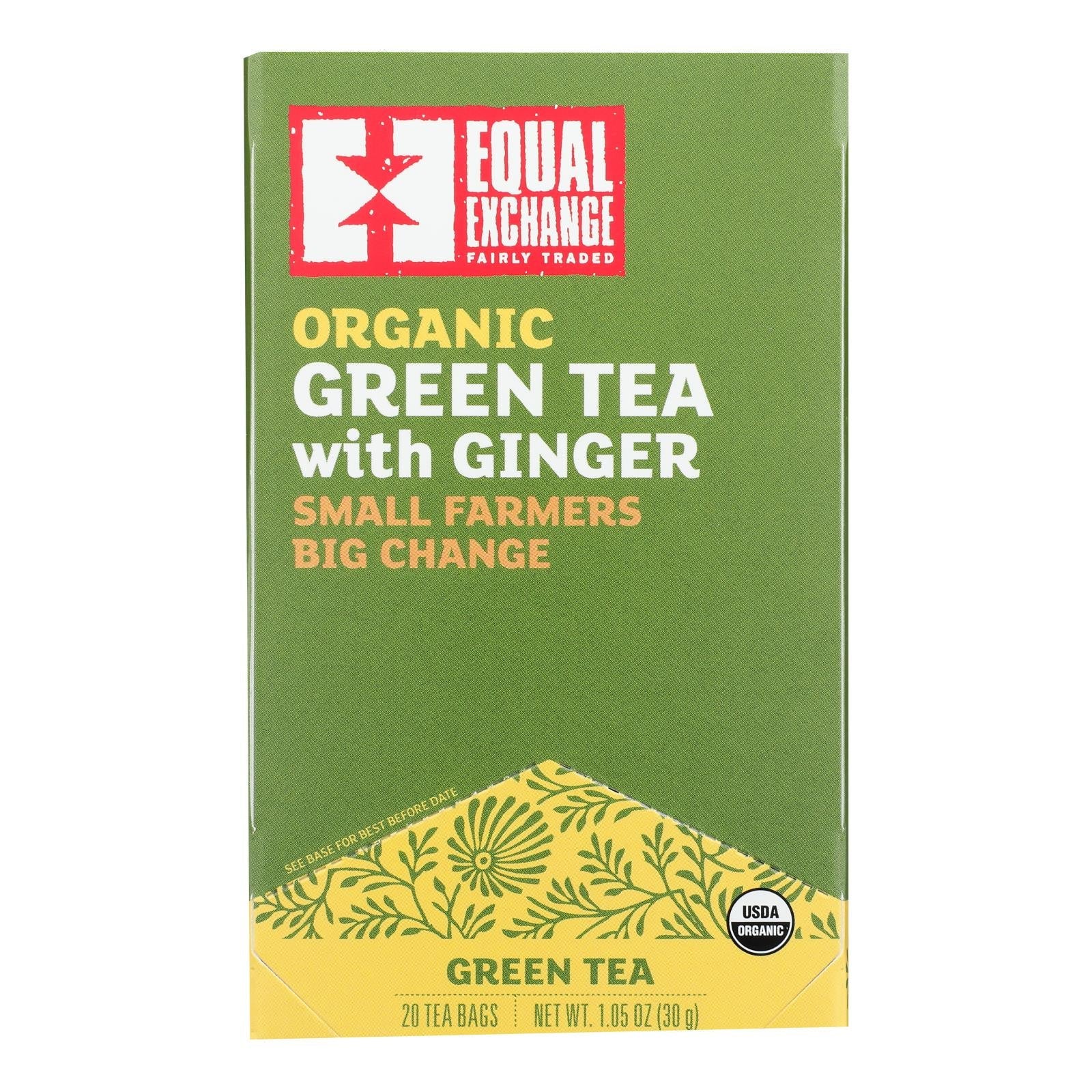 Té verde de jengibre orgánico Equal Exchange, 20 bolsitas, paquete de 6