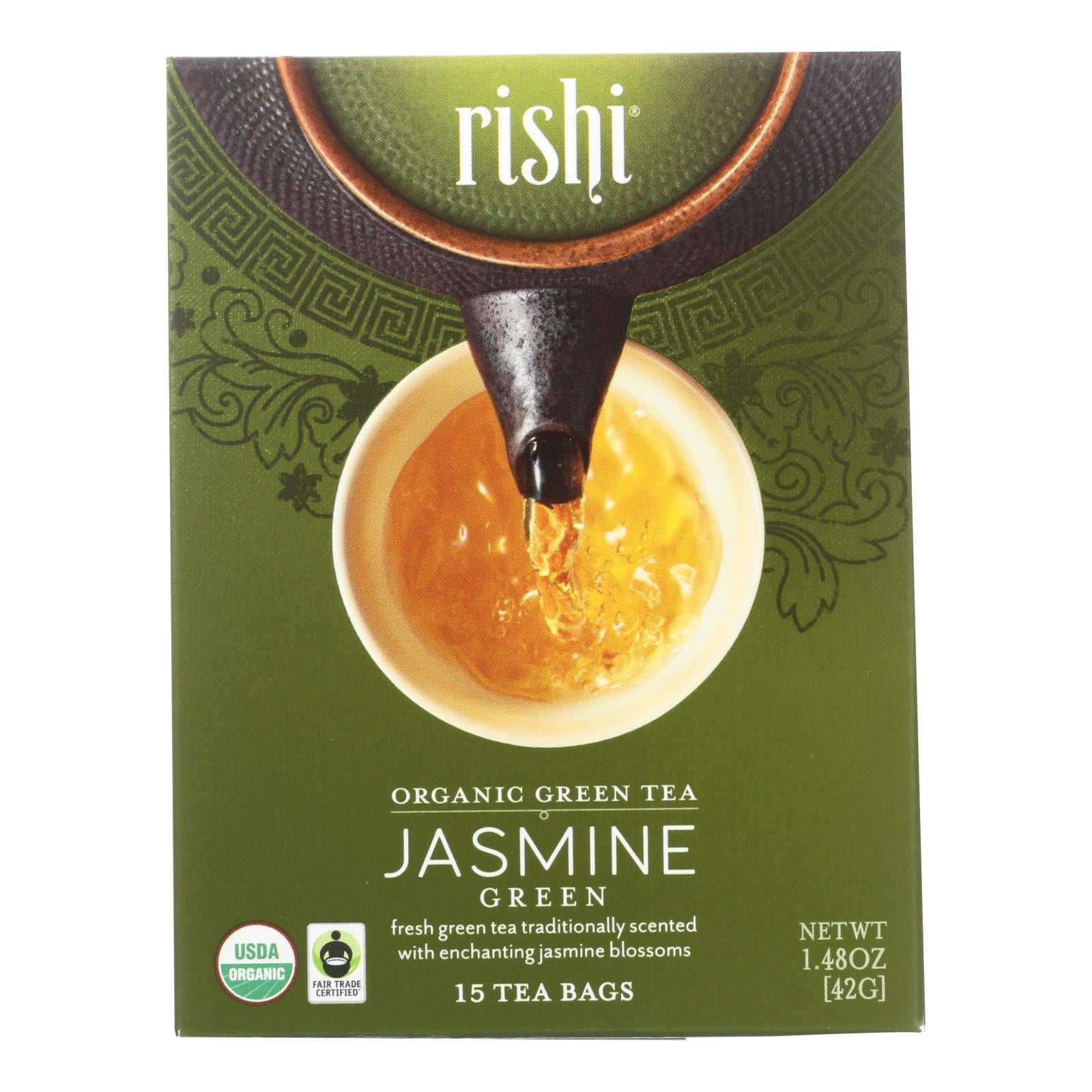 Té verde orgánico Rishi Jazmín Delightful (paquete de 6, 15 bolsitas)