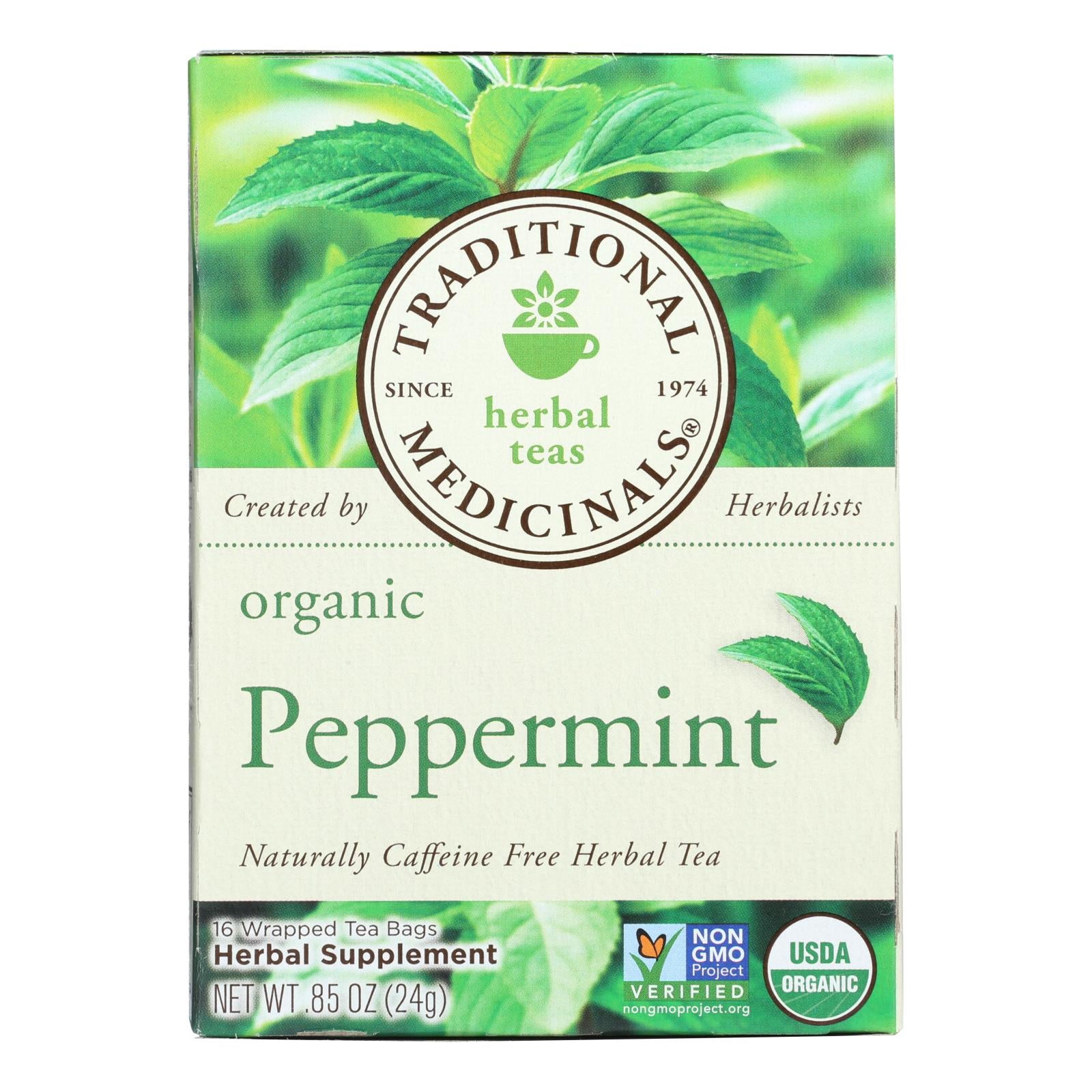 Té de menta piperita orgánico de Traditional Medicinals, sin cafeína, 16 bolsitas (paquete de 6)