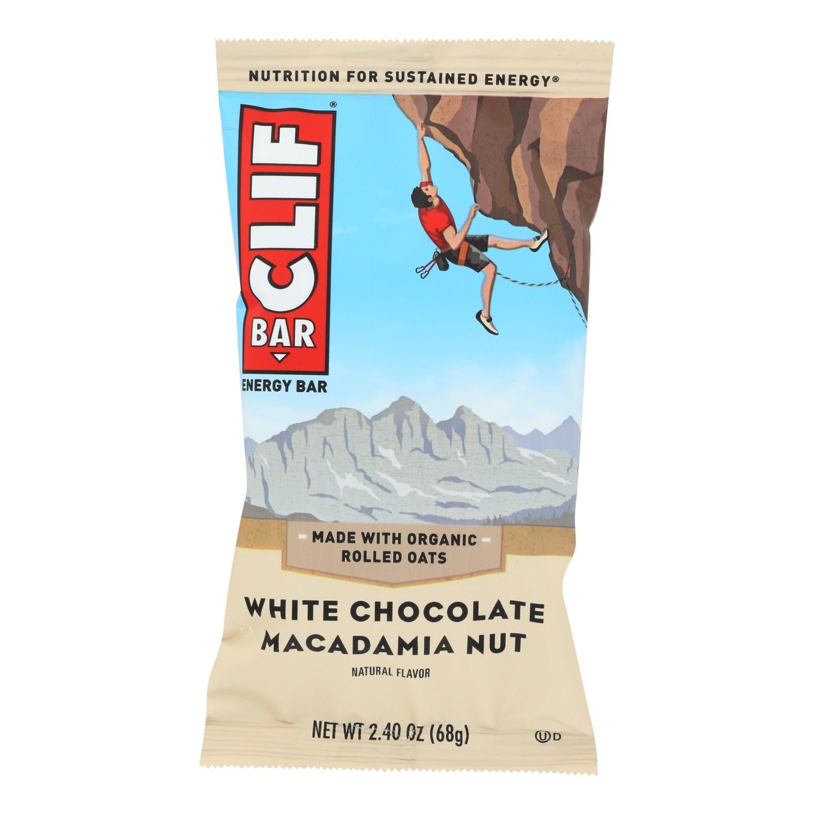 Clif Bar - Barra energética orgánica de chocolate blanco y nuez de macadamia, 2.4 onzas (paquete de 12)