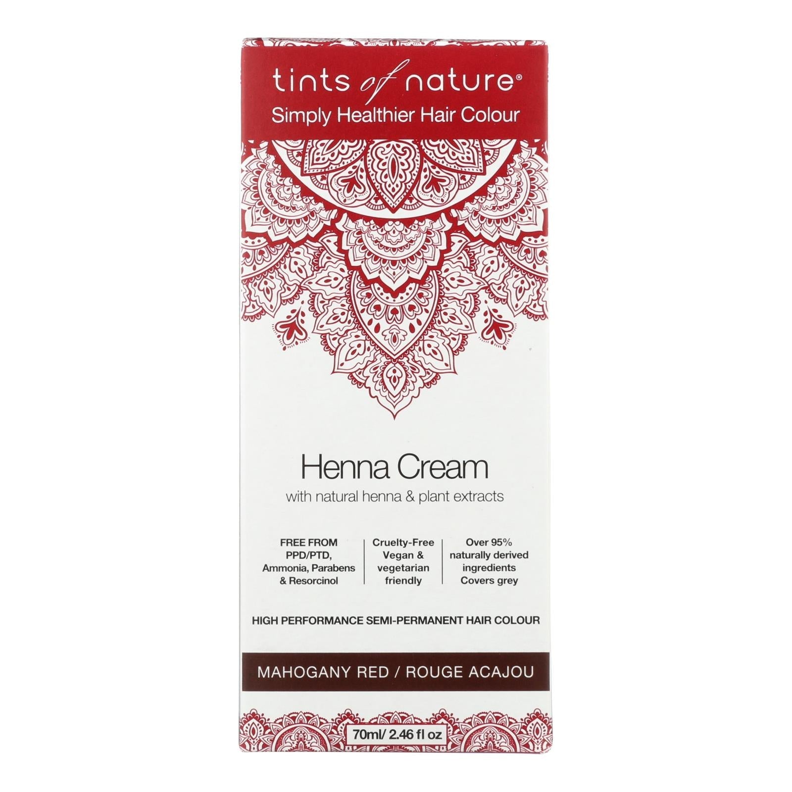 Crema de henna Tints Of Natura color rojo caoba, 2,46 onzas líquidas.