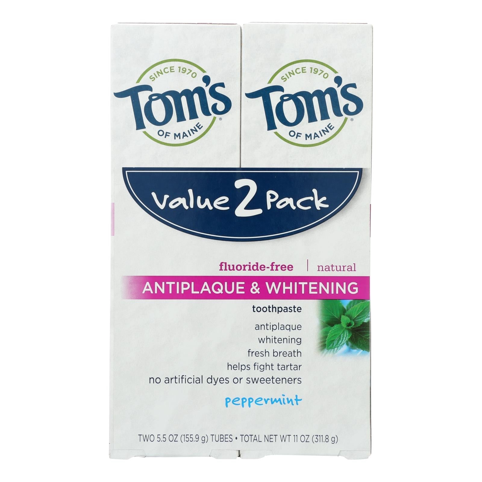 Pasta dental antiplaca y blanqueadora con flúor Tom's of Maine (paquete de tres) - Tubos de 2 oz