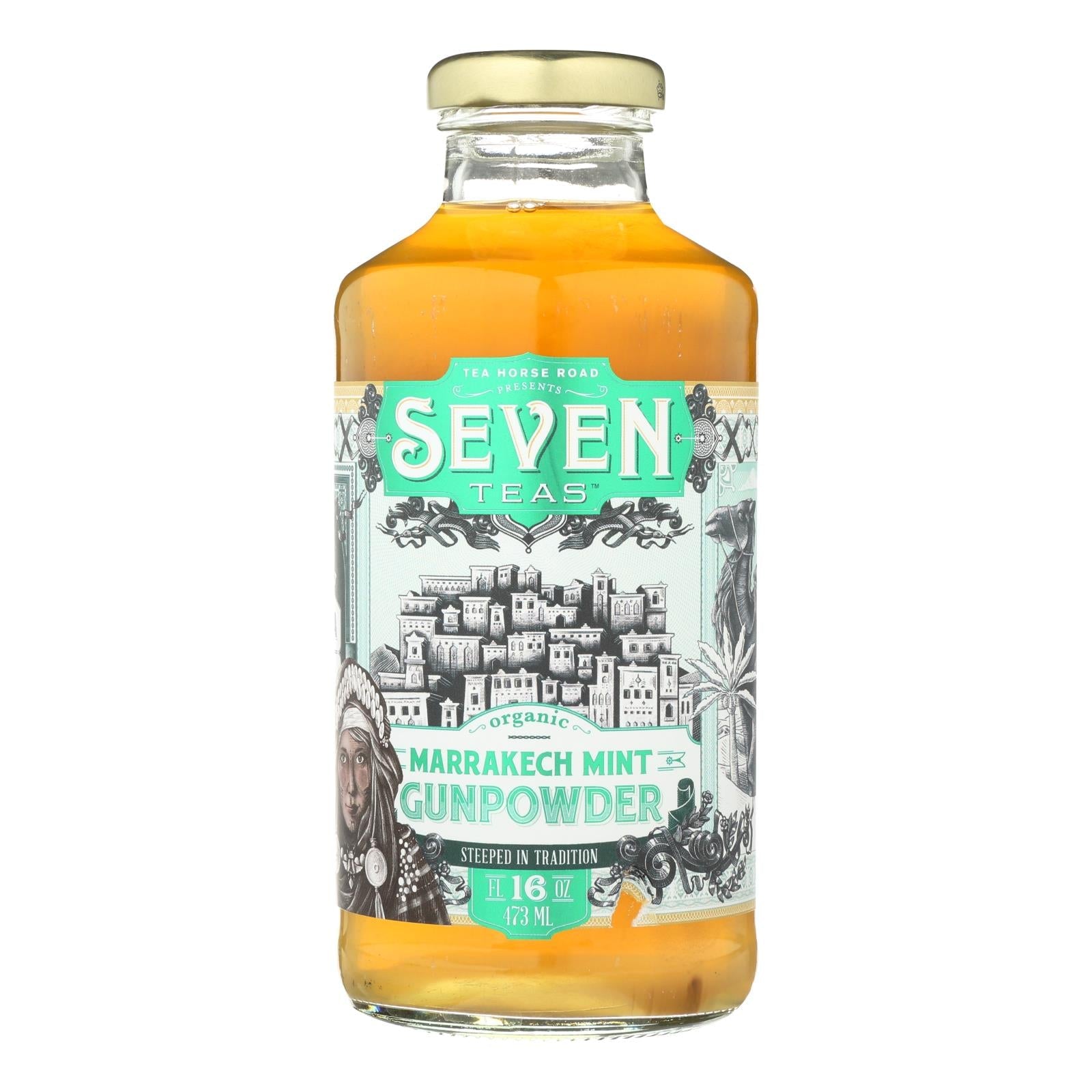 Té exótico de menta y pólvora de Marrakech para una bebida refrescante y fresca (12 x 16 onzas líquidas) de Seven Teas