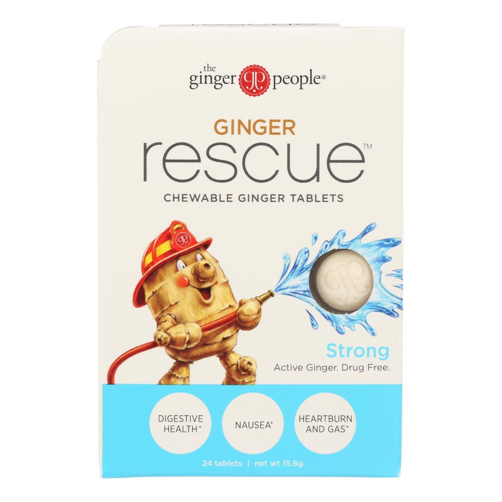 Ginger People Ginger Rescue Strong: Masticables de jengibre potentes para el apoyo digestivo, 24 comprimidos masticables (paquete de 10)