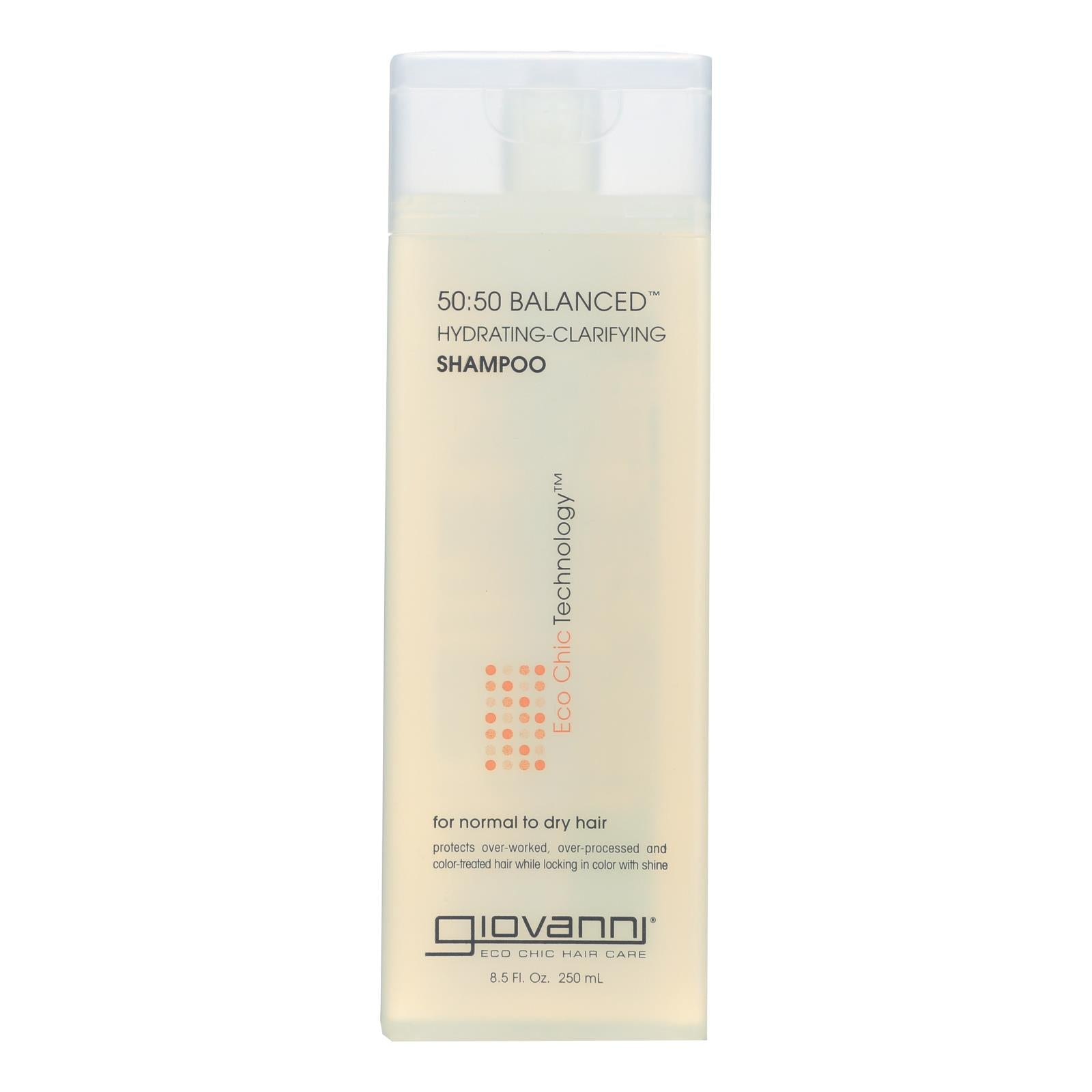 Champú hidratante y clarificante equilibrado Giovanni 50/50 para todo tipo de cabello, 8.5 onzas líquidas 