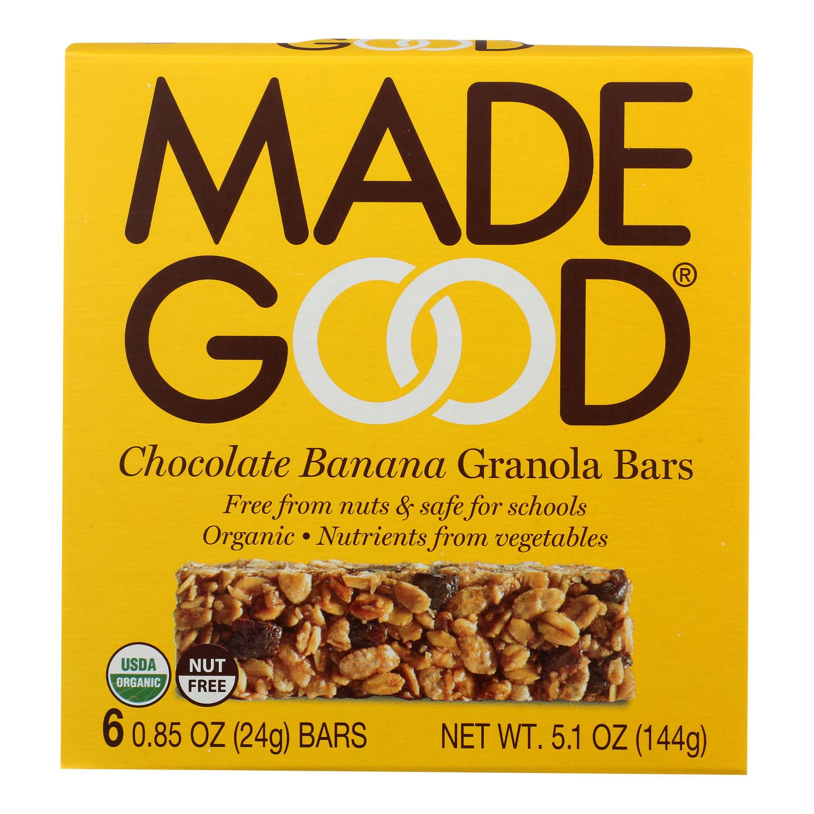 Barra de granola con chocolate y plátano Made Good (paquete de 6 - 5 oz)