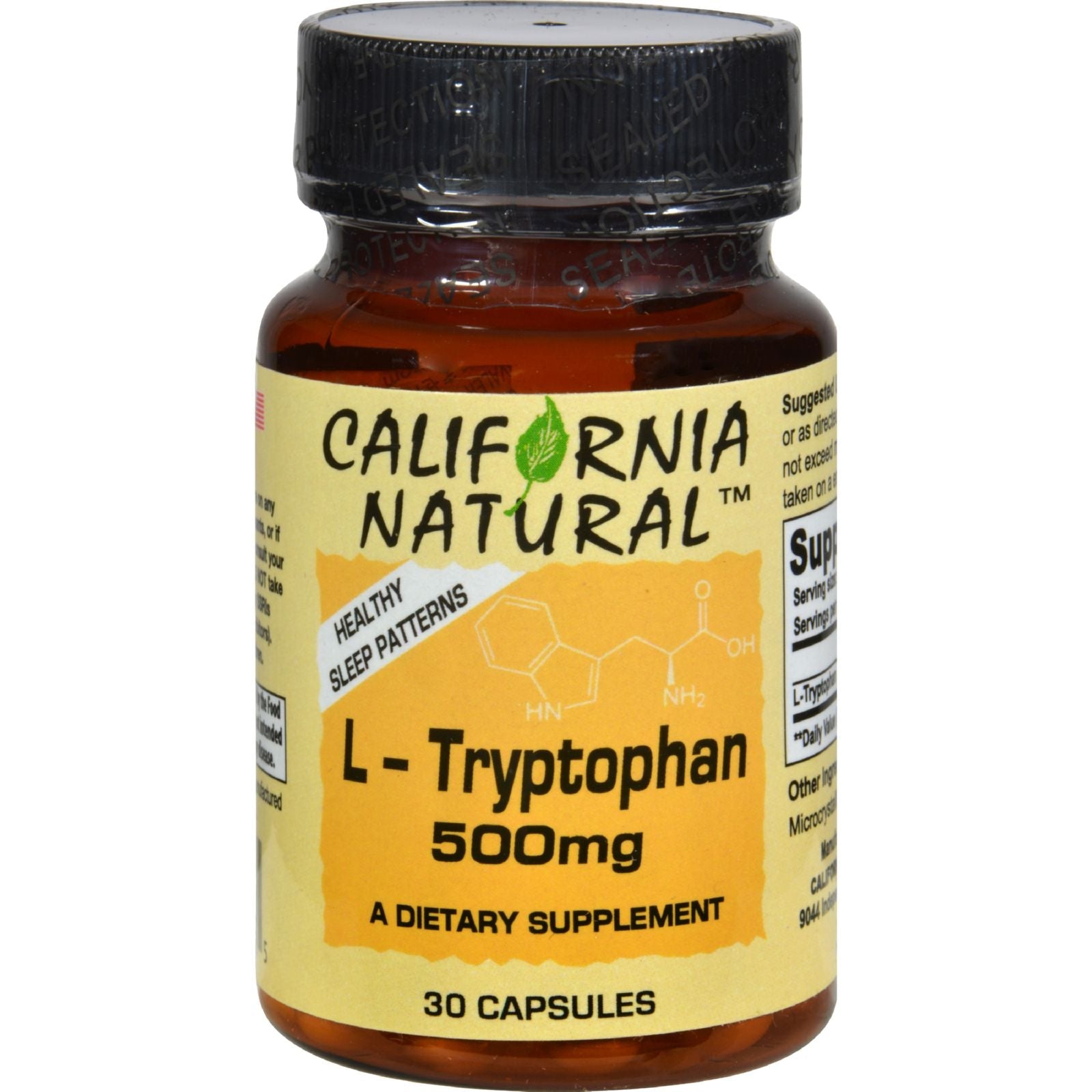 L-Triptófano Natural de California - 500 mg de aminoácido esencial - 30 cápsulas 
