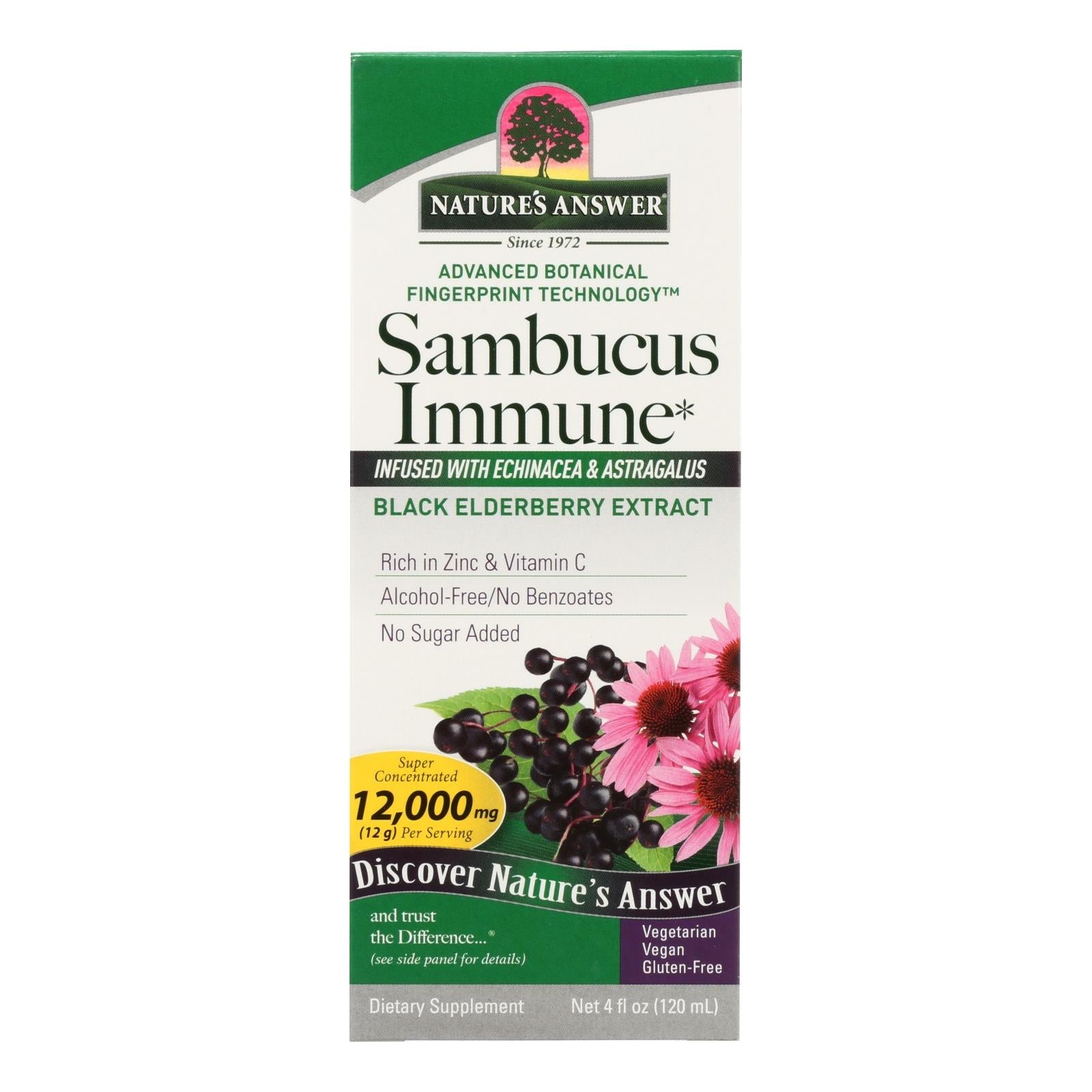 Extracto de Sambucus de Nature's Answer para reforzar el sistema inmunitario, 4 onzas líquidas