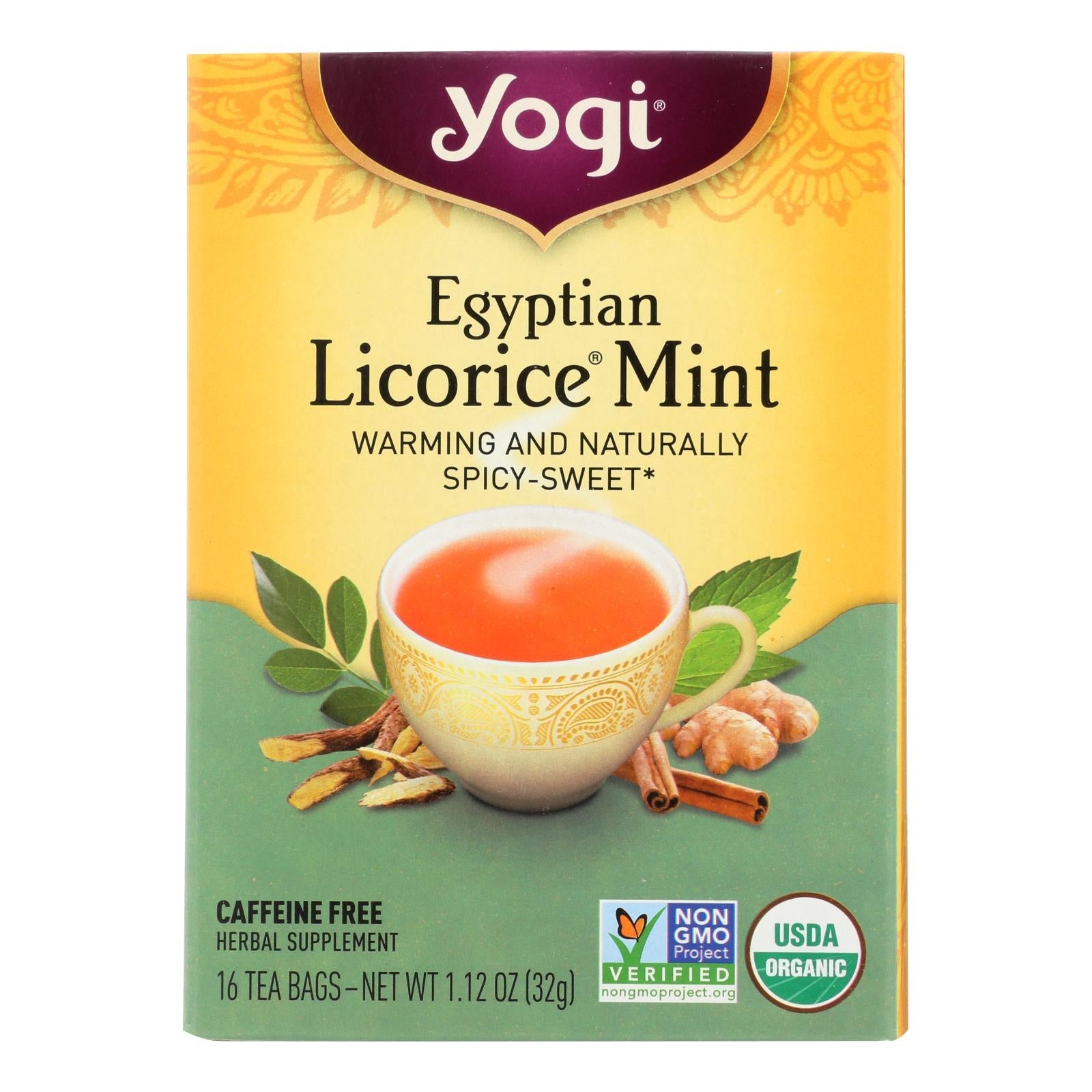Bolsitas de té de menta y regaliz egipcio Yogi, 16 unidades (paquete de 6)