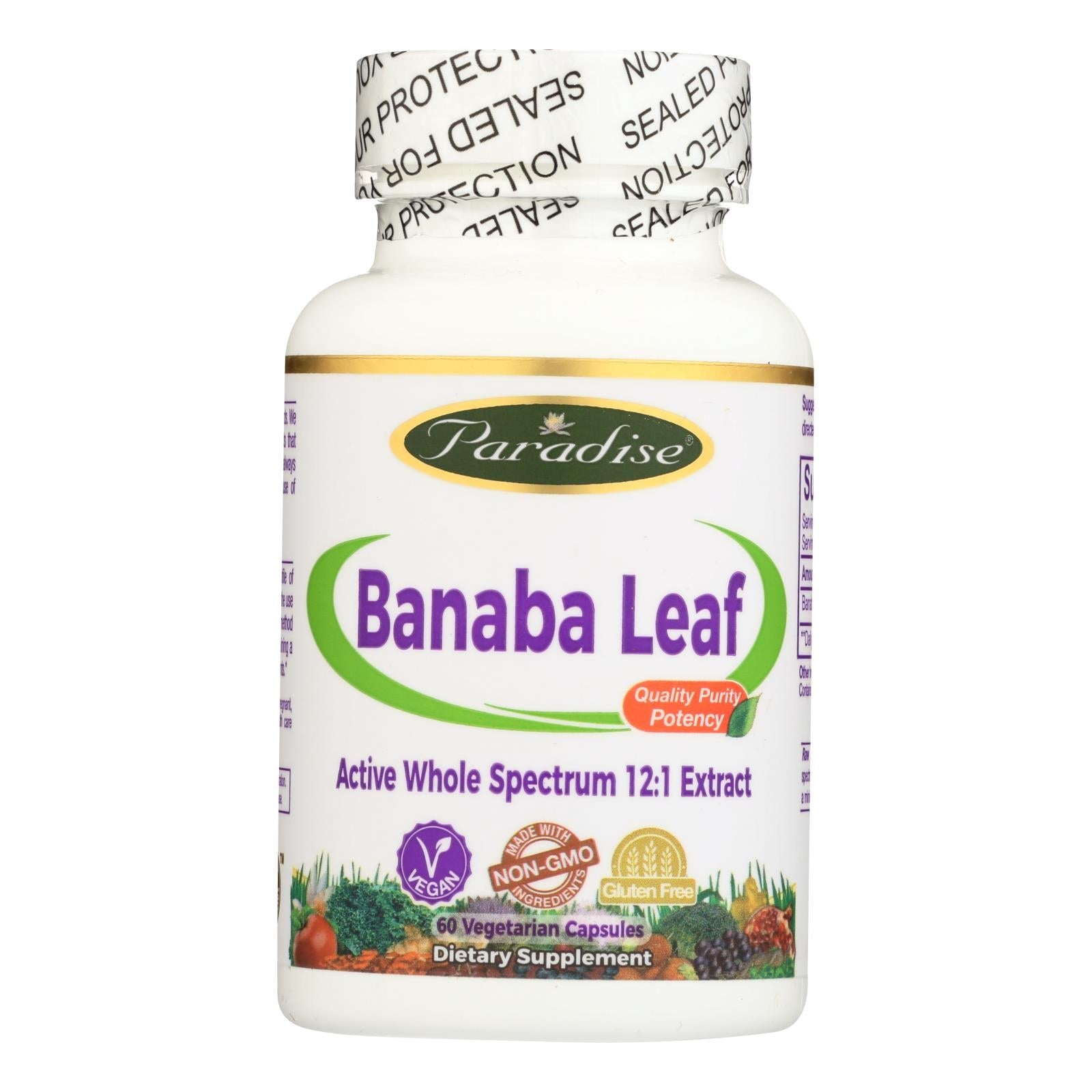 Cápsulas vegetarianas de hoja de plátano Paradise Herbs, 60 unidades