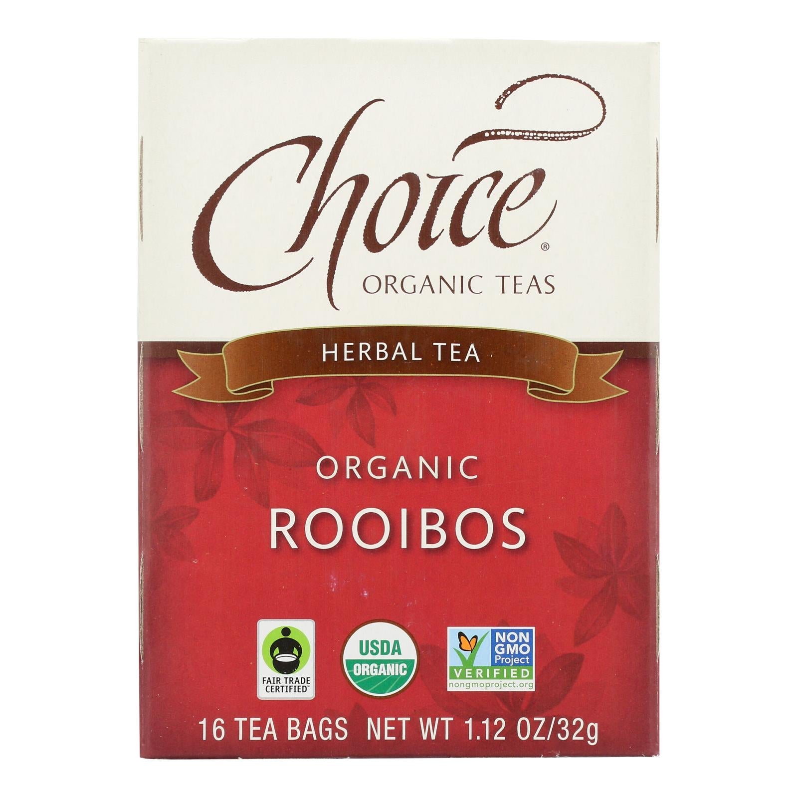 Té Rooibos Rojo Orgánico Choice - 16 bolsitas de té, paquete de 6