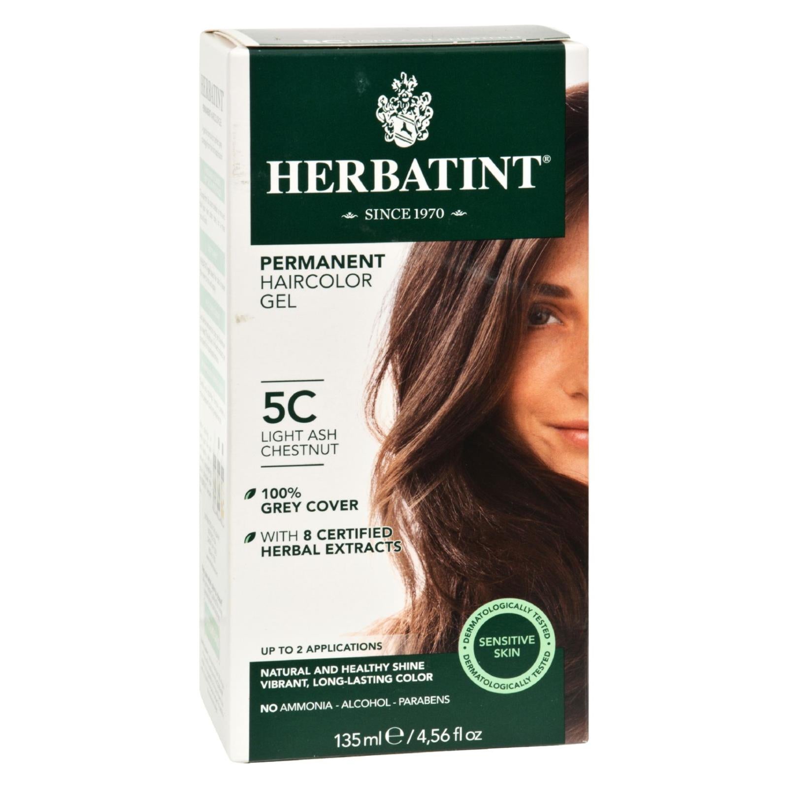 Tinte permanente para el cabello en gel a base de hierbas Herbatint - Castaño ceniza claro 5C - 135 ml