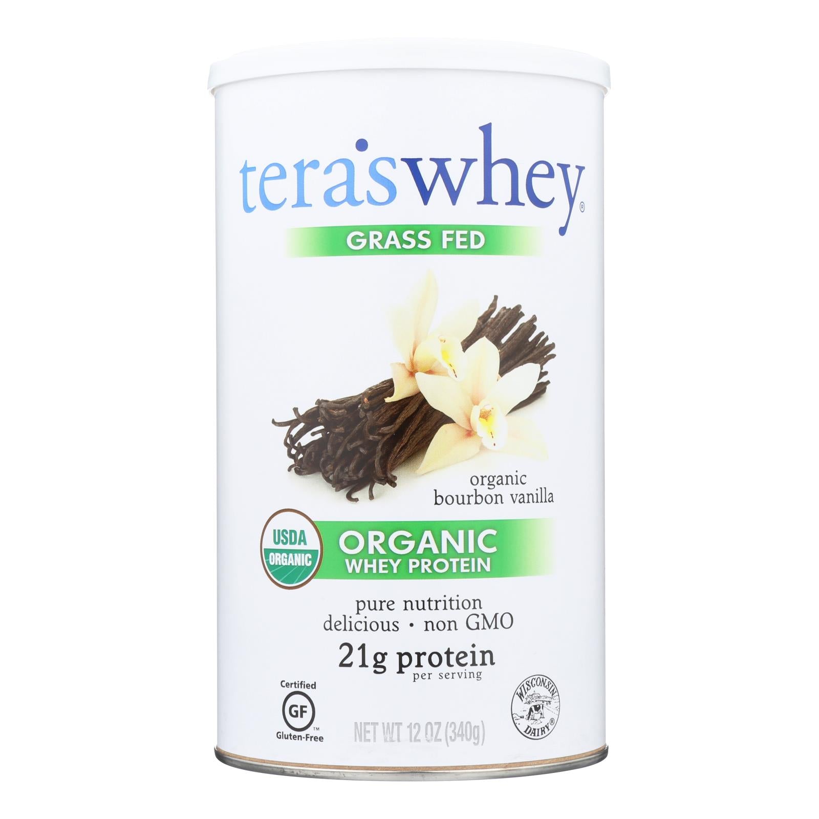 Proteína de suero en polvo orgánica Teras - Sabor a vainilla bourbon - 12 oz.