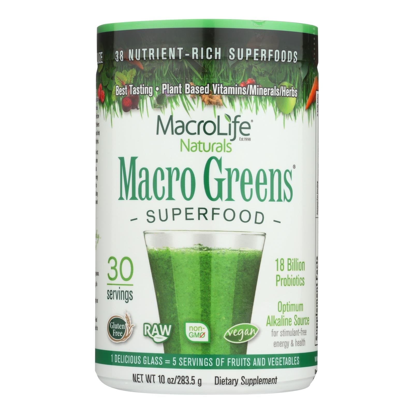 Macro Greens Superfood Powder para nutrición y energía diaria | 10 oz.