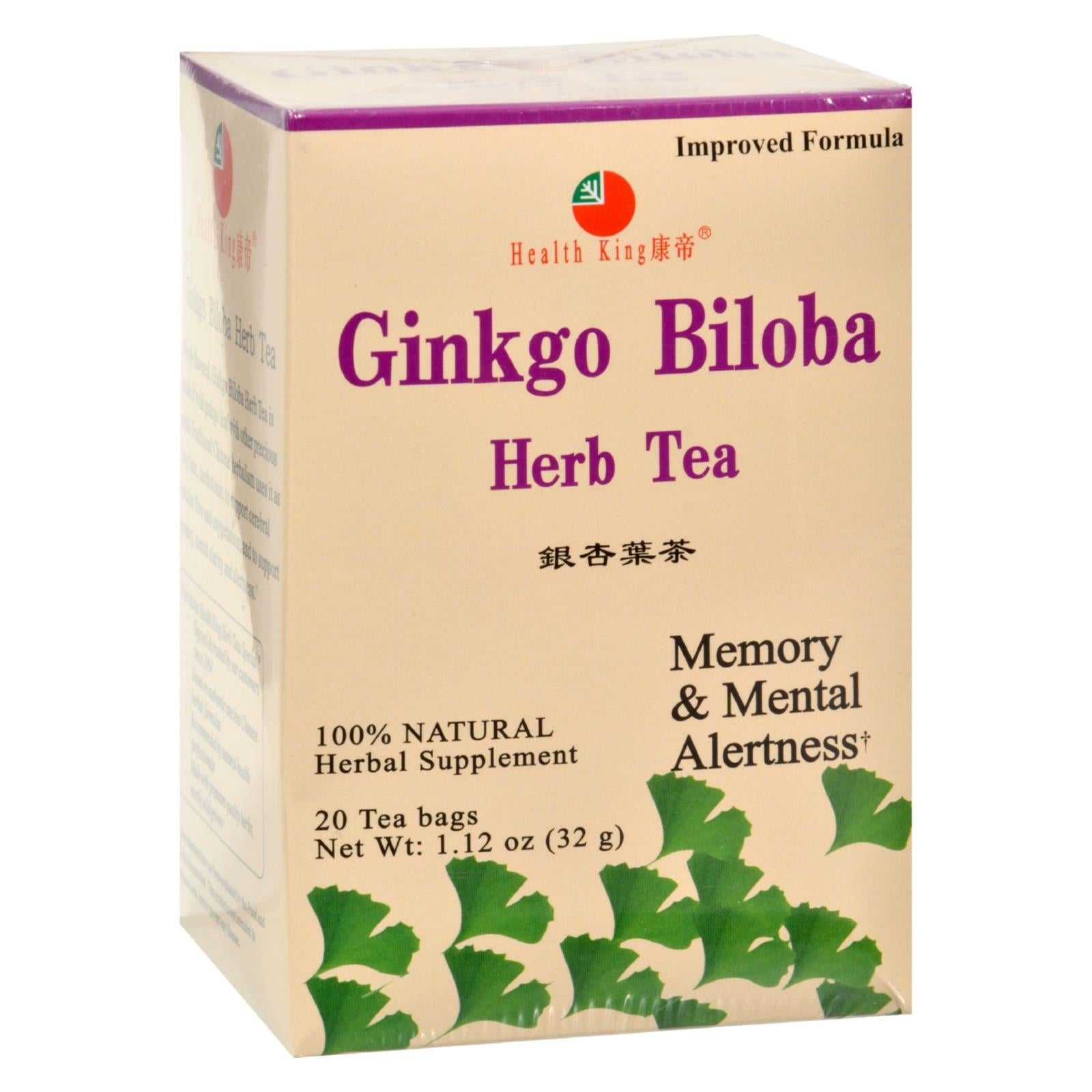 Té de Ginkgo Biloba Health King, herbal - 20 bolsitas