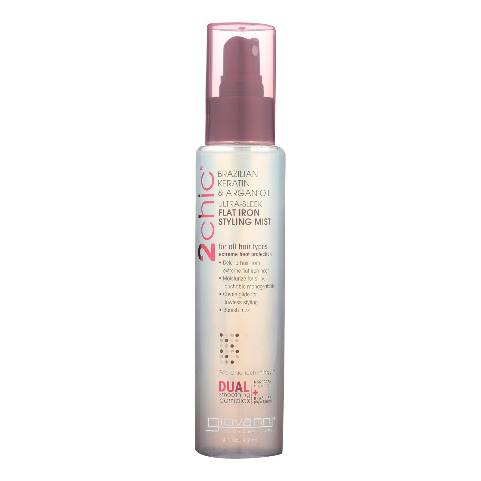 Bruma para plancha Giovanni 2chic con queratina brasileña y aceite de argán - 113 ml