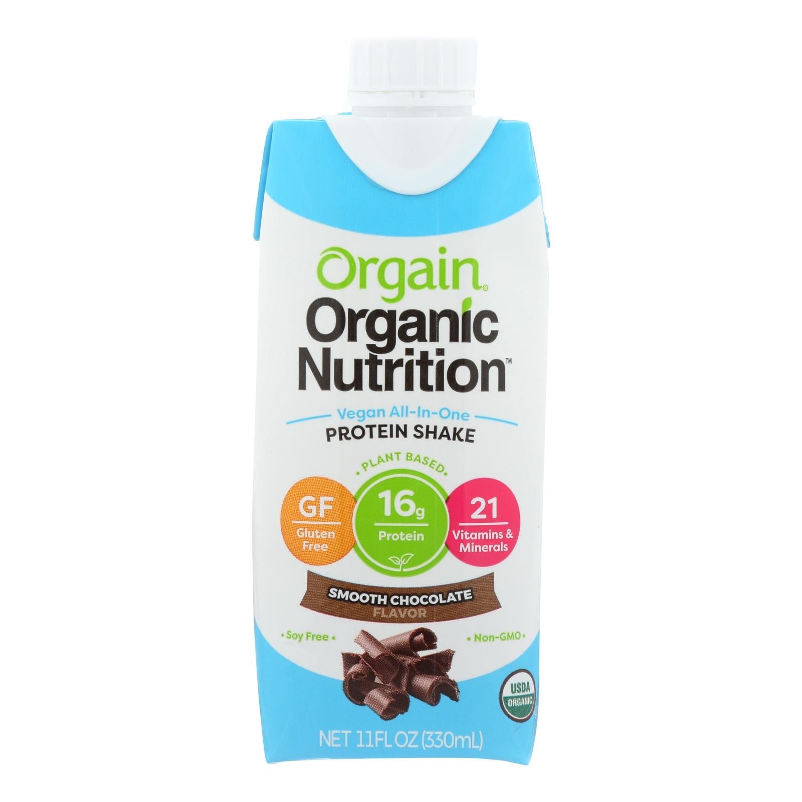 Batido nutricional vegano orgánico Orgain, sabor chocolate suave, 325 ml (paquete de 12) 