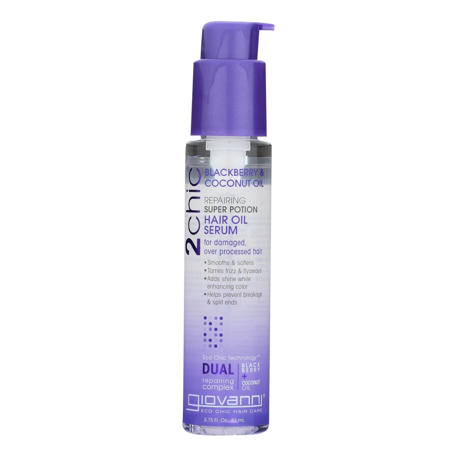 Suero capilar Giovanni 2chic Repairing Super Potion de mora y leche de coco, 2,75 onzas líquidas