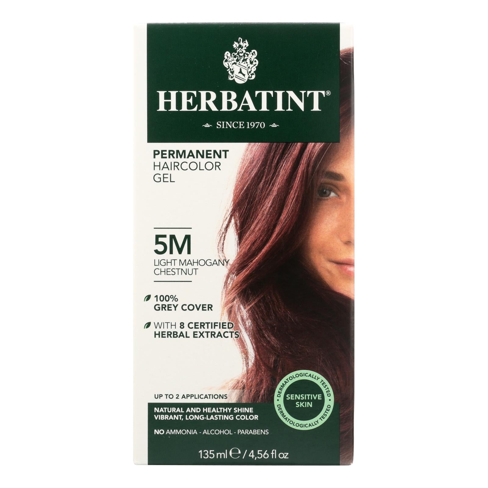 Tinte permanente para el cabello Herbatint en gel herbal (135 ml) - 5M Castaño caoba claro