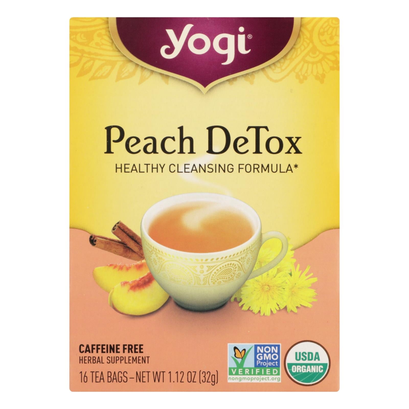 Delicia desintoxicante: Té de melocotón Yogi (16 bolsitas, paquete de 6)