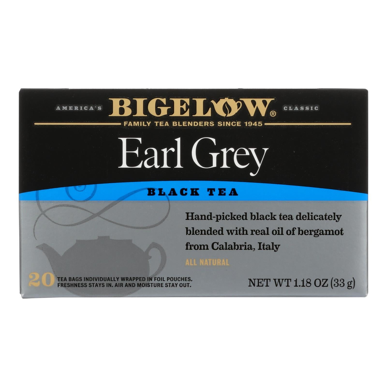 Té negro gourmet Bigelow Earl Grey, paquete de 6, 20 bolsitas de té