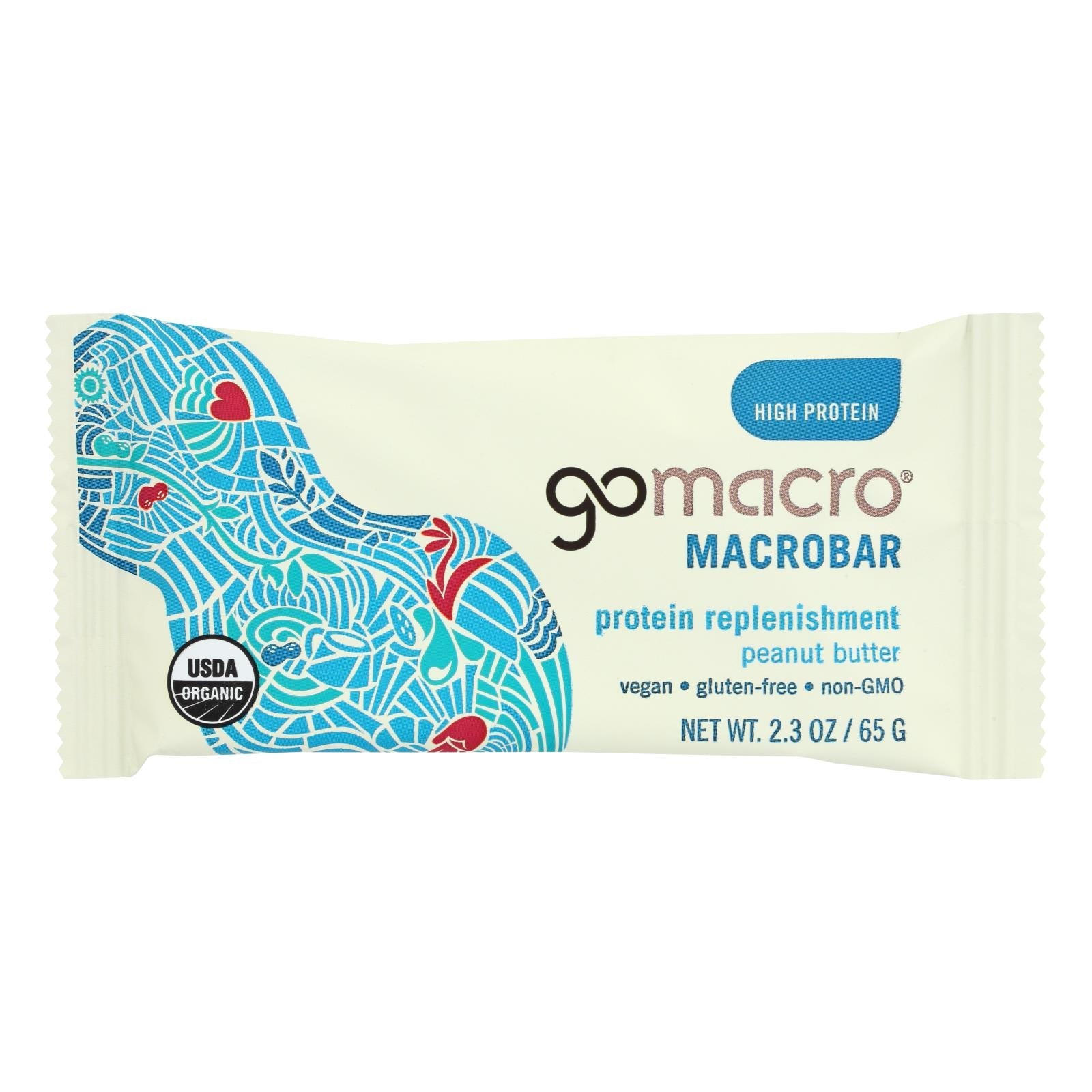 Barra de proteína de cacahuete Gomacro Macrobar, 2.3 oz (paquete de 12)